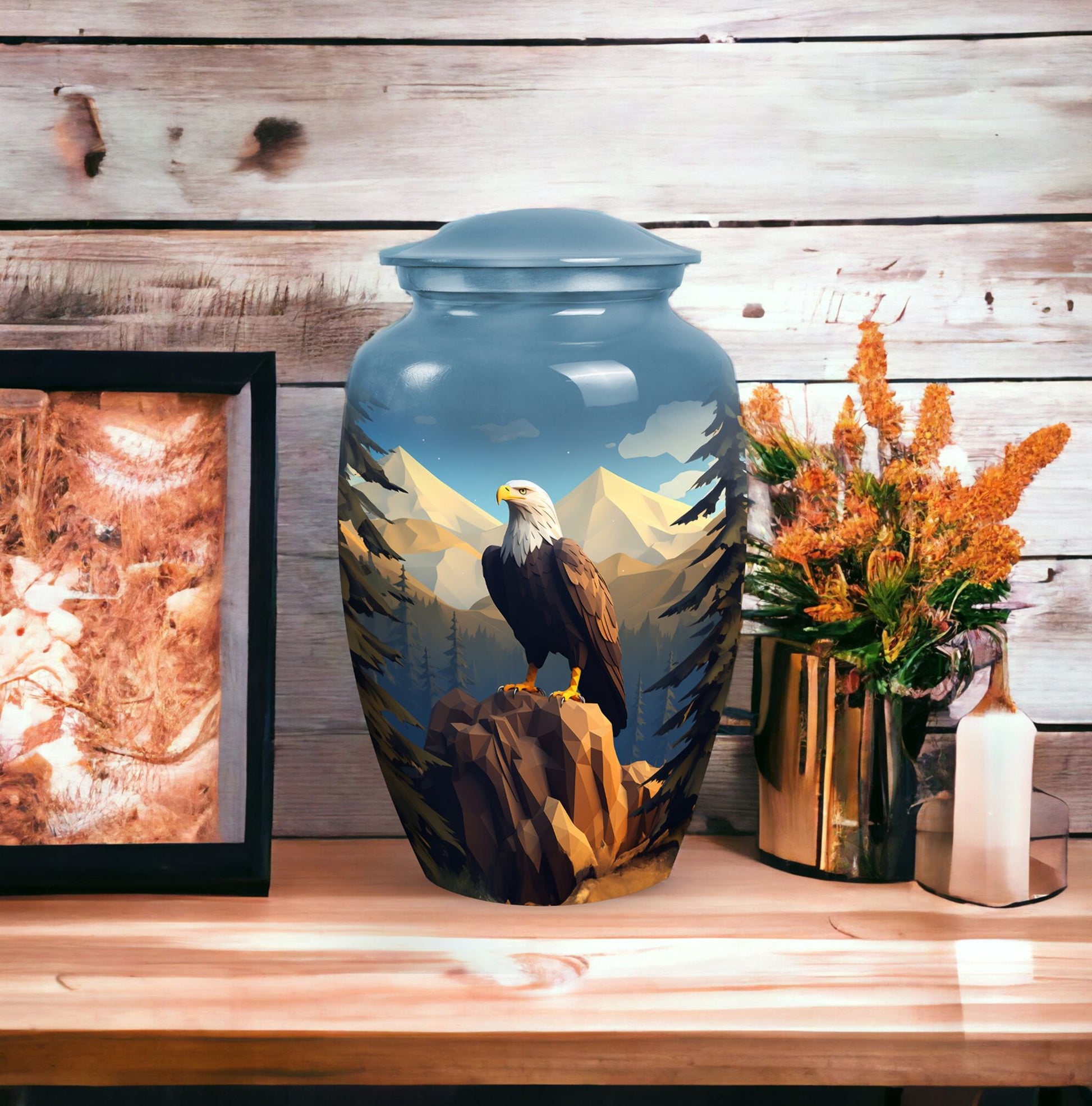 Large Eagle in Mountains Cremation Urn.