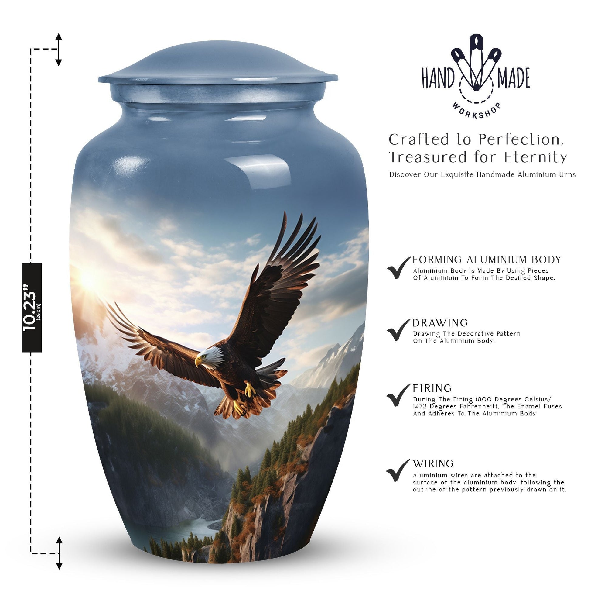 Eagle Cremation Urn, 3-inch classic Aluminium urn,