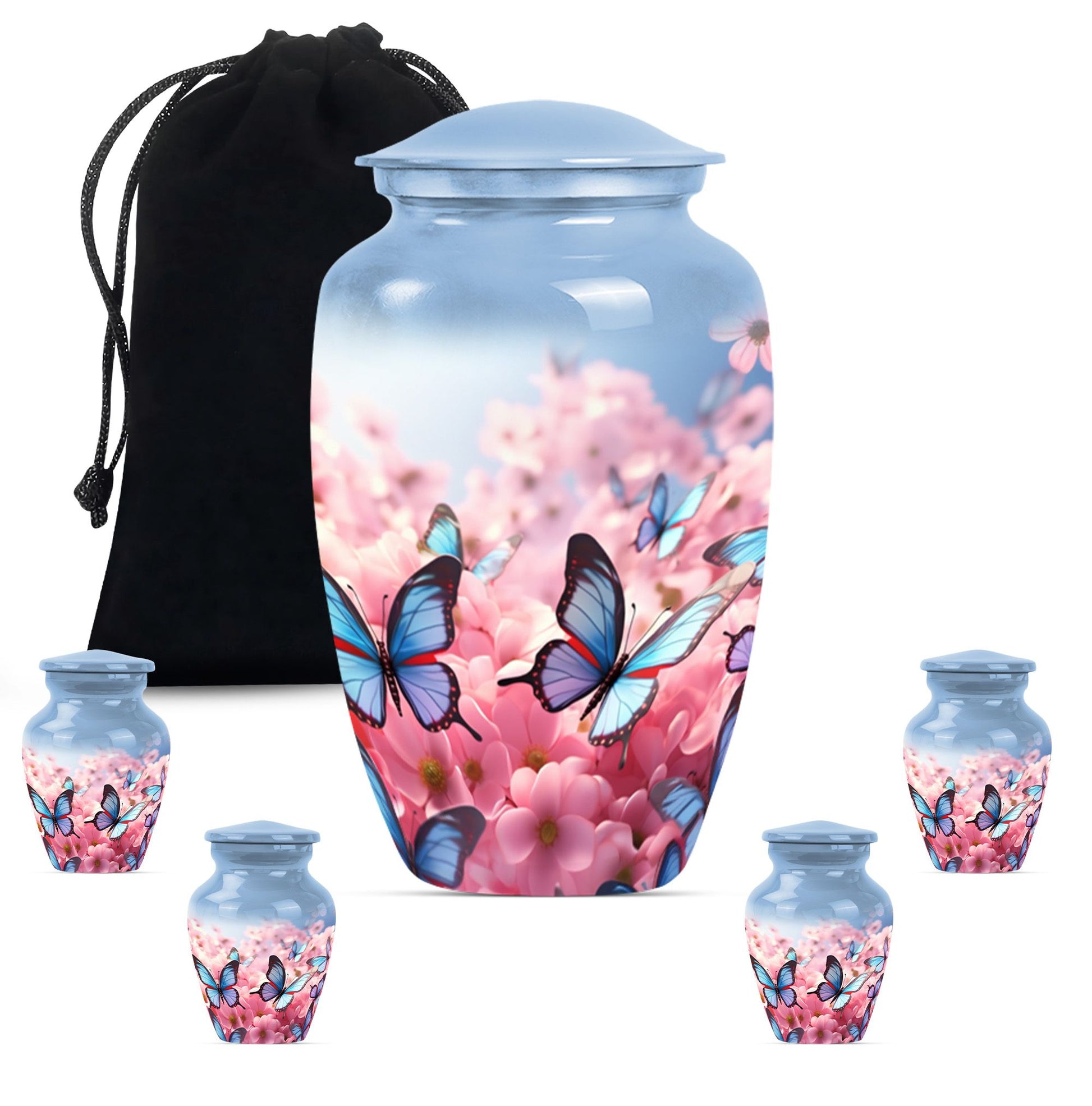 Butterfly Large urn & 4 Small Urn