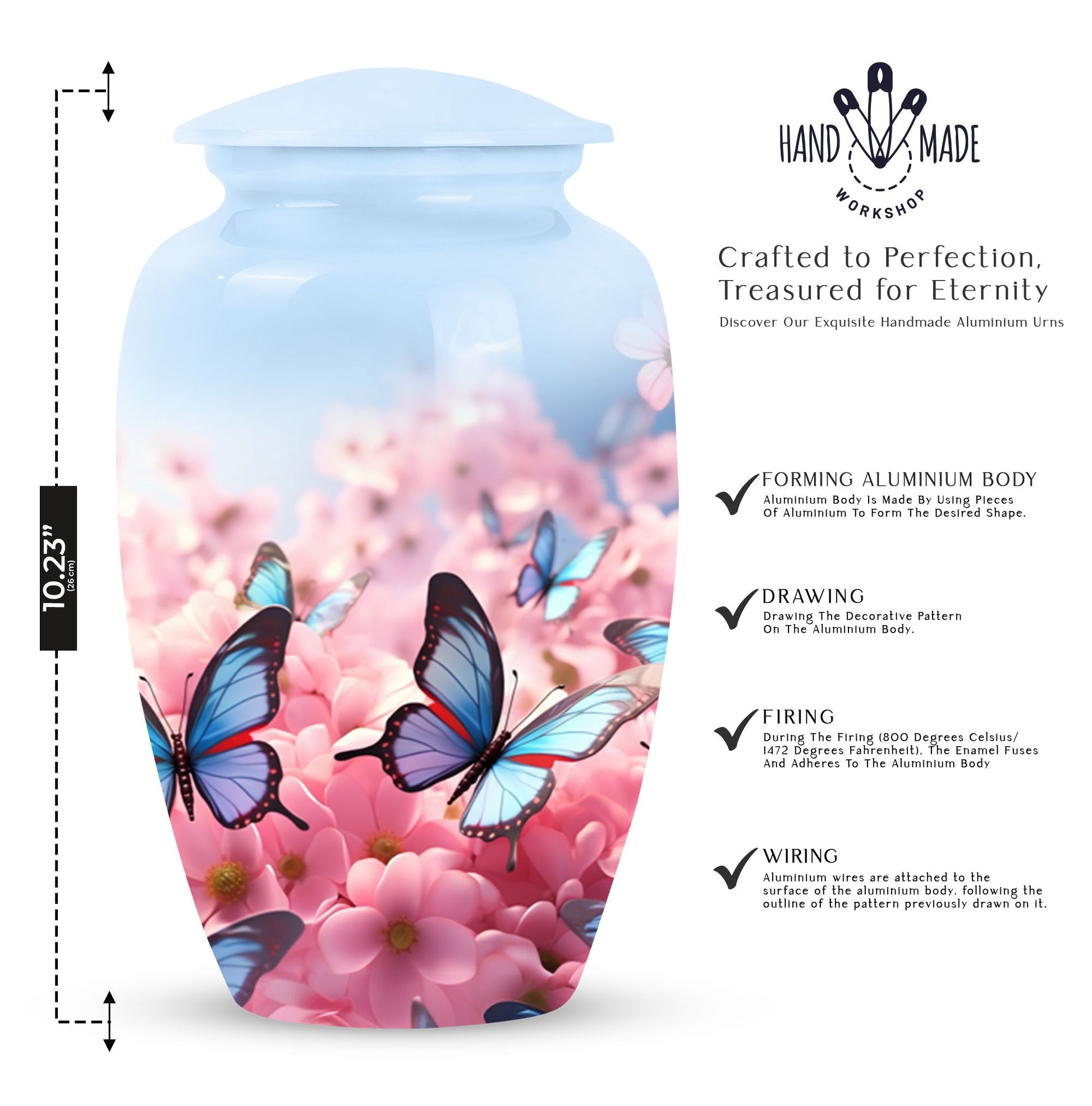 Pink Flying Butterfly Cremation Urn for Human Ashes - Large Urn