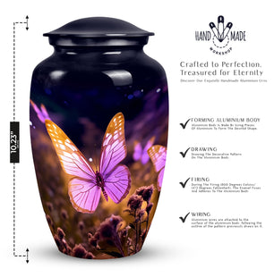 Pink Butterfly Cremation Urn for Human Ashes - Handmade Urn