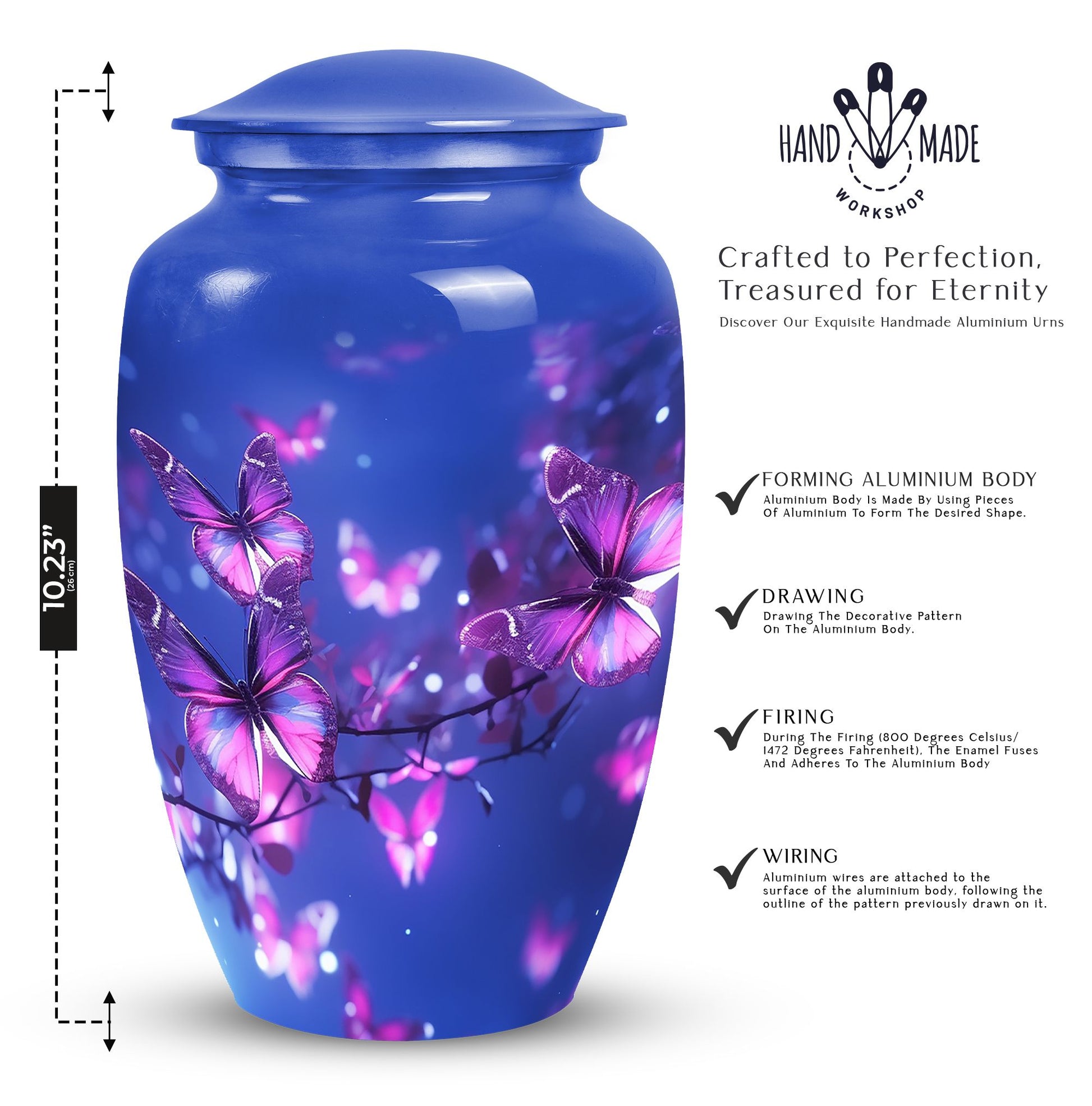 Purple Vibrant Butterfly Cremation Urn for Human Ashes