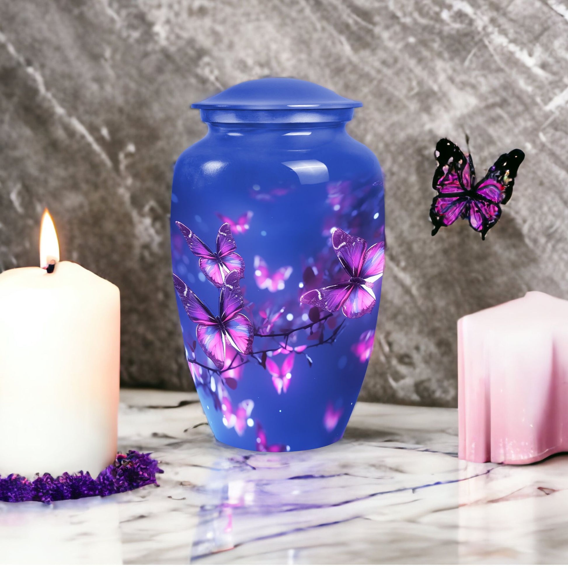 Purple Vibrant Butterfly Cremation Urn for Human Ashes