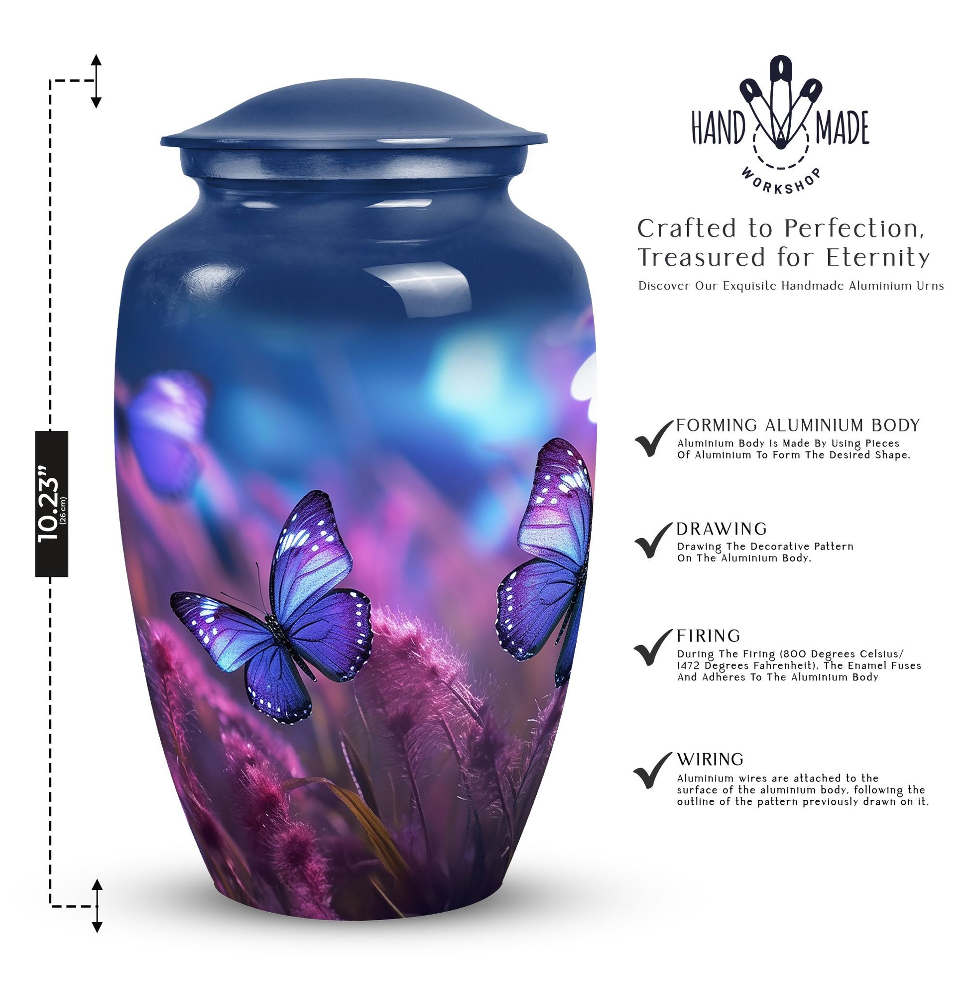 Purple Butterfly Cremation Urn for Human Ashes - Memorial Urn