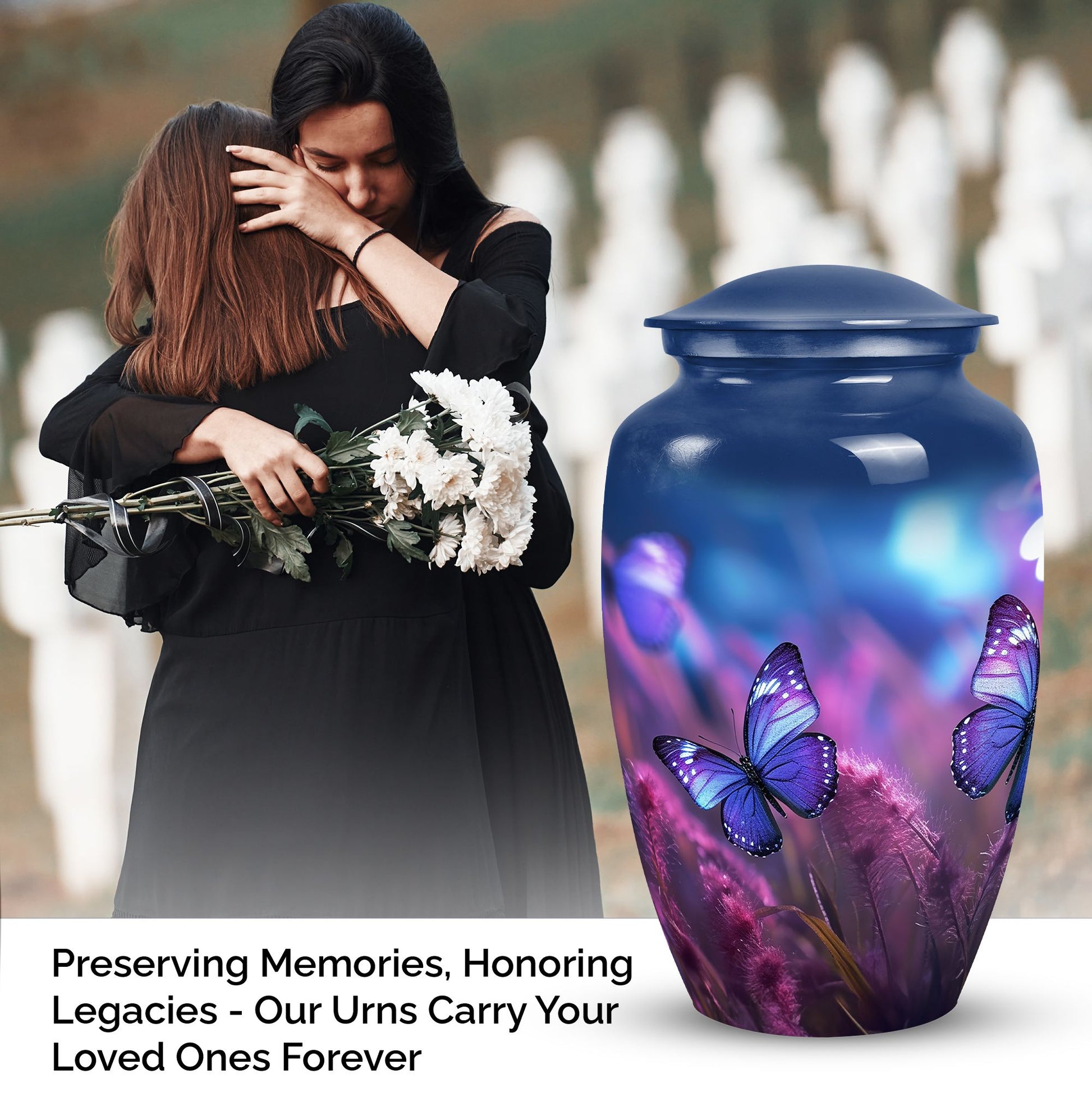 Purple Butterfly Cremation Urn for Human Ashes - Memorial Urn