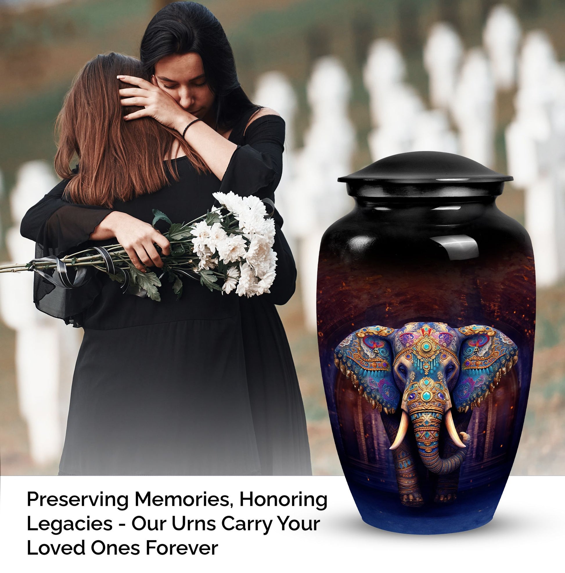 Elegant Elephant Cremation Urn for Human Ashes