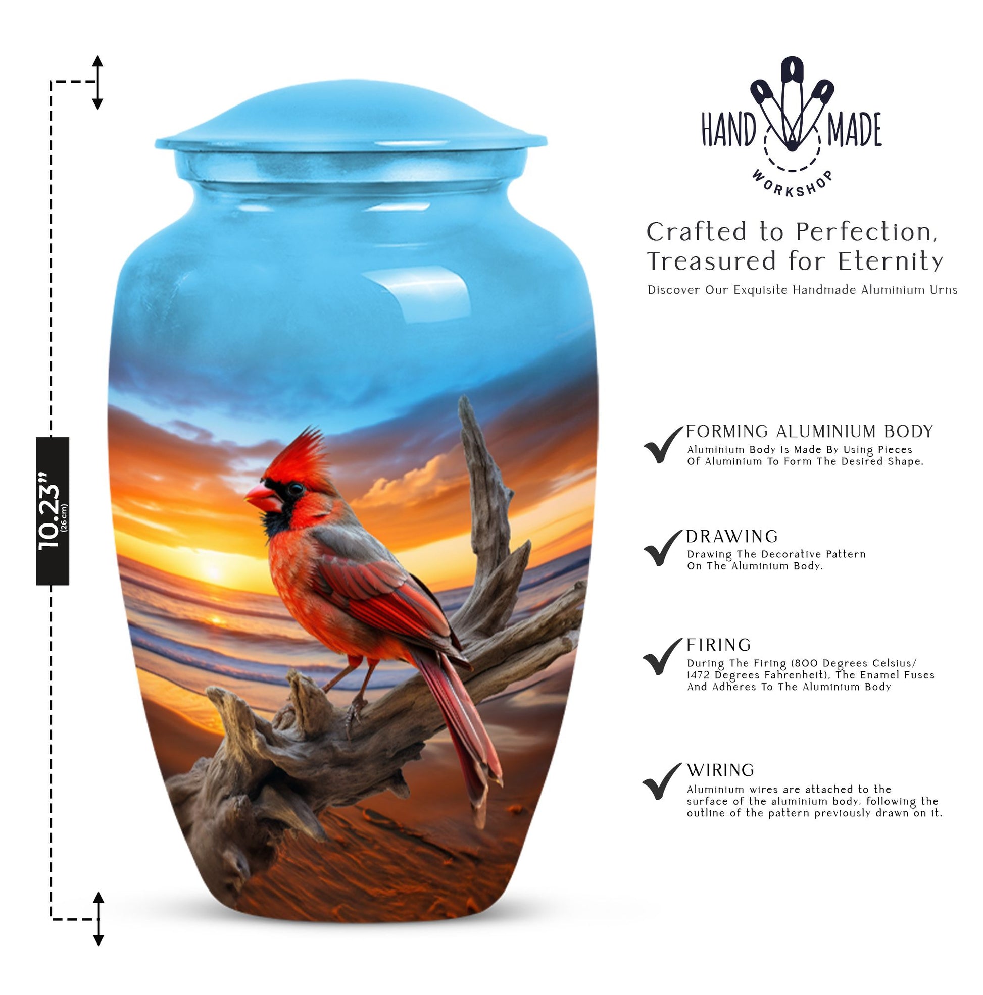 Elegant Cardinal Bird Cremation Urn for Human Ashes