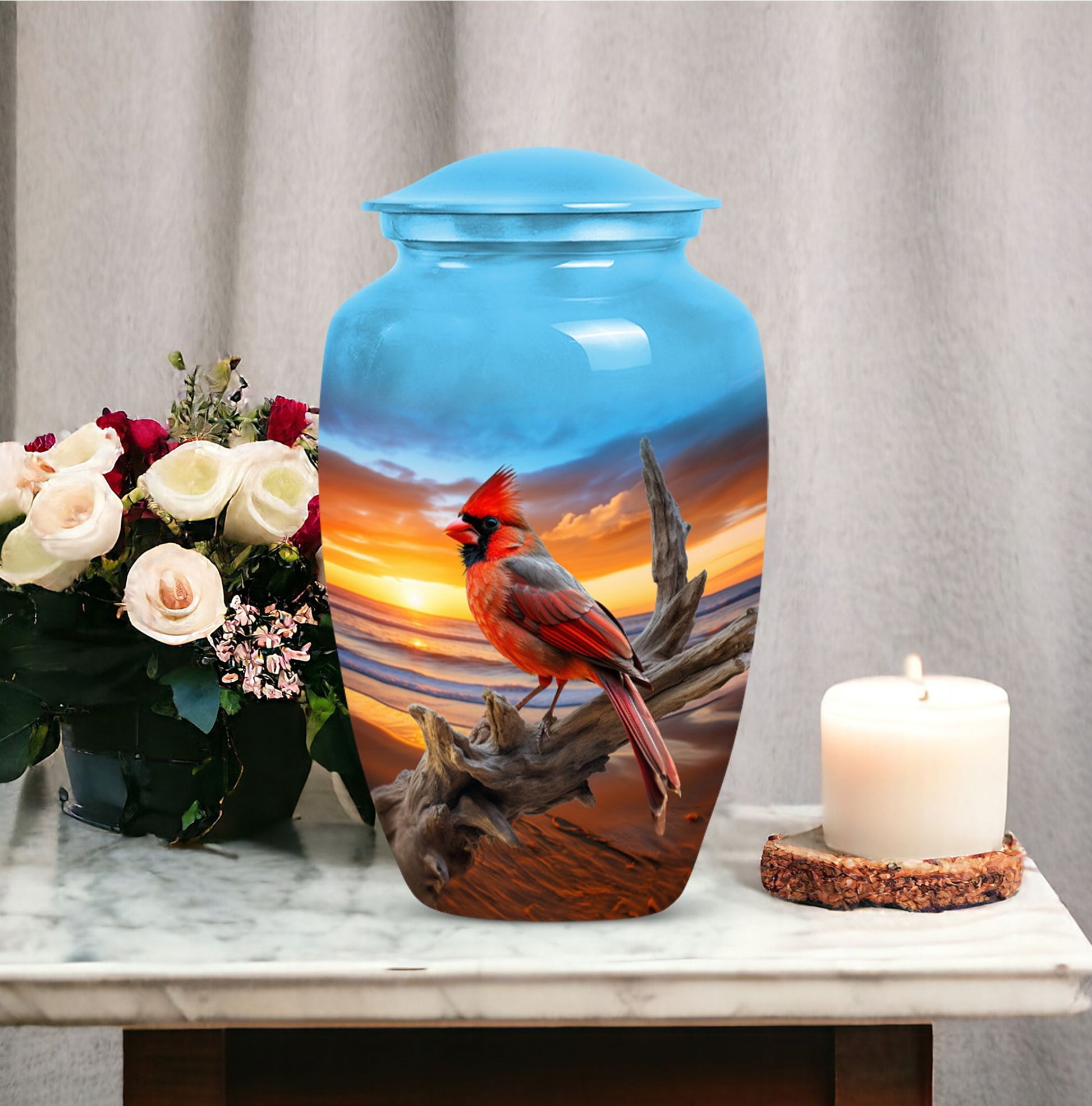 Elegant Cardinal Bird Cremation Urn for Human Ashes