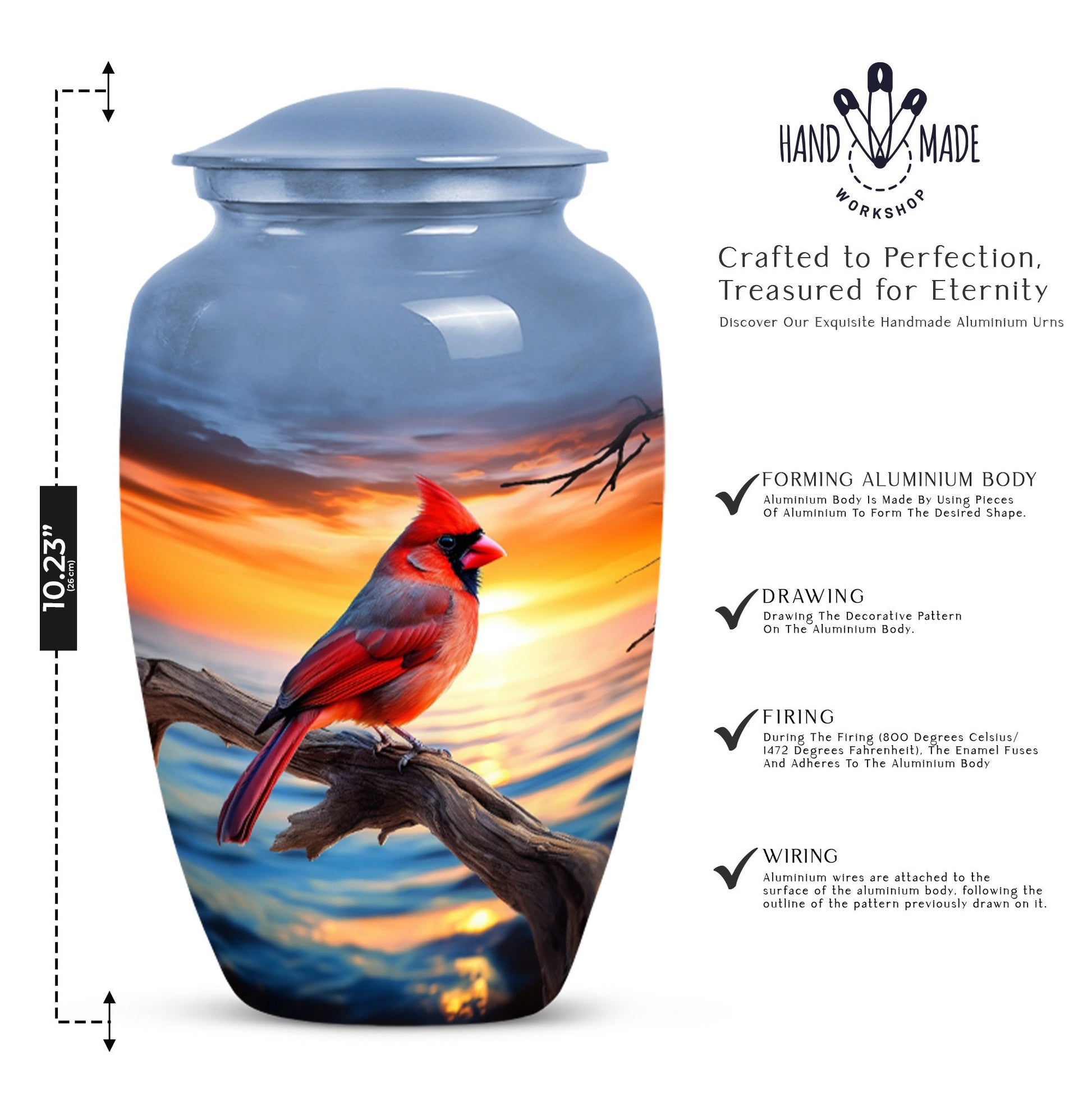 Beautiful Cardinal Bird Memorial Urn for Human Ashes