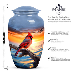 Beautiful Cardinal Bird Memorial Urn for Human Ashes