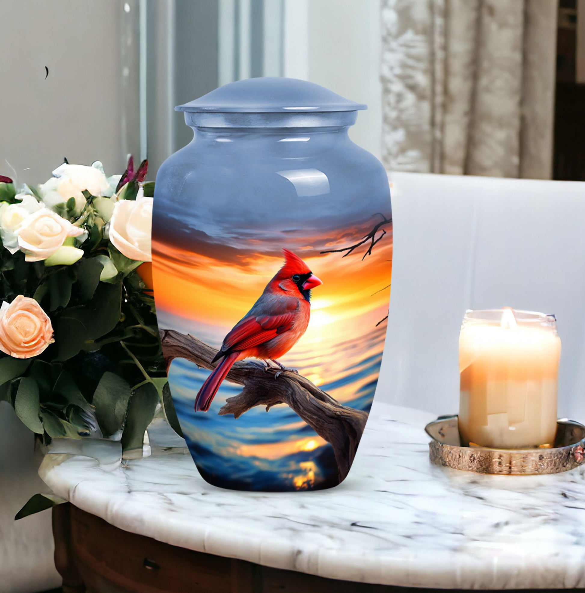 Beautiful Cardinal Bird Memorial Urn for Human Ashes