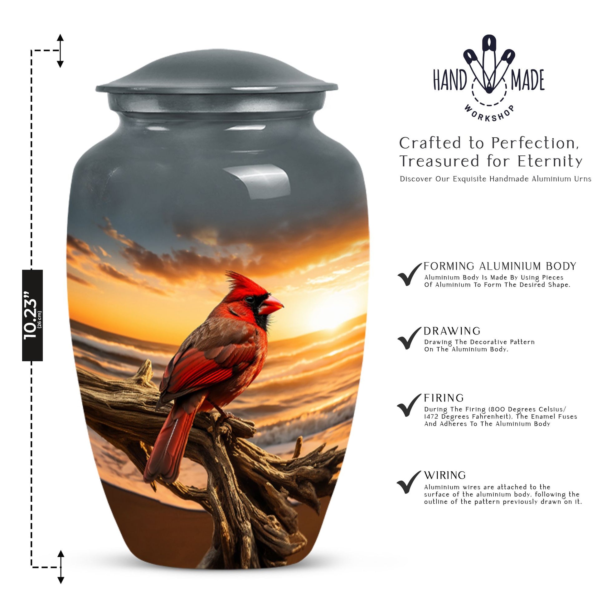 Beautiful Cardinal Bird Memorial Urn for Human Ashes