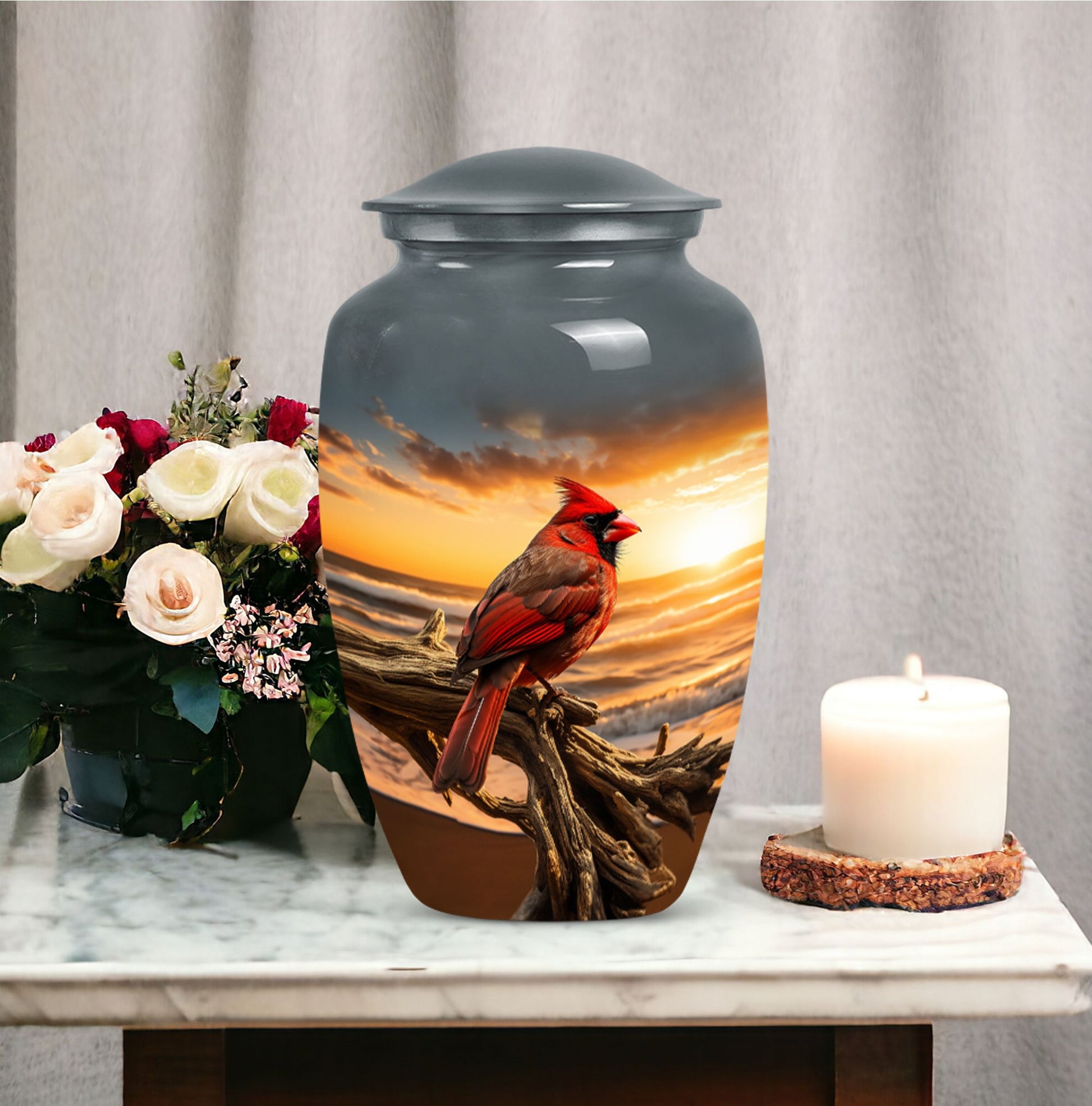 Beautiful Cardinal Bird Memorial Urn for Human Ashes