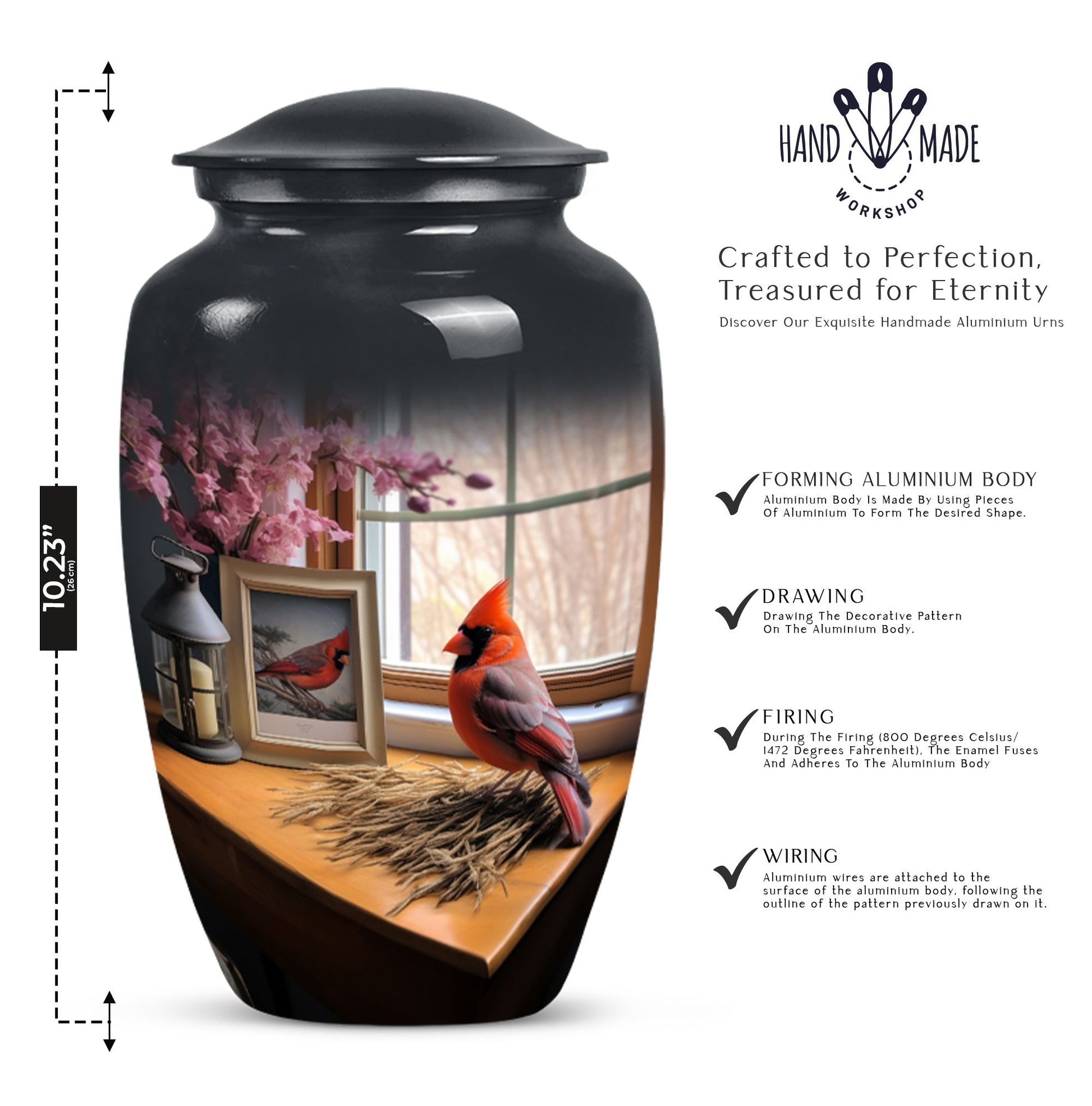 Elegant Cardinal Bird Memorial Urn for Human Ashes