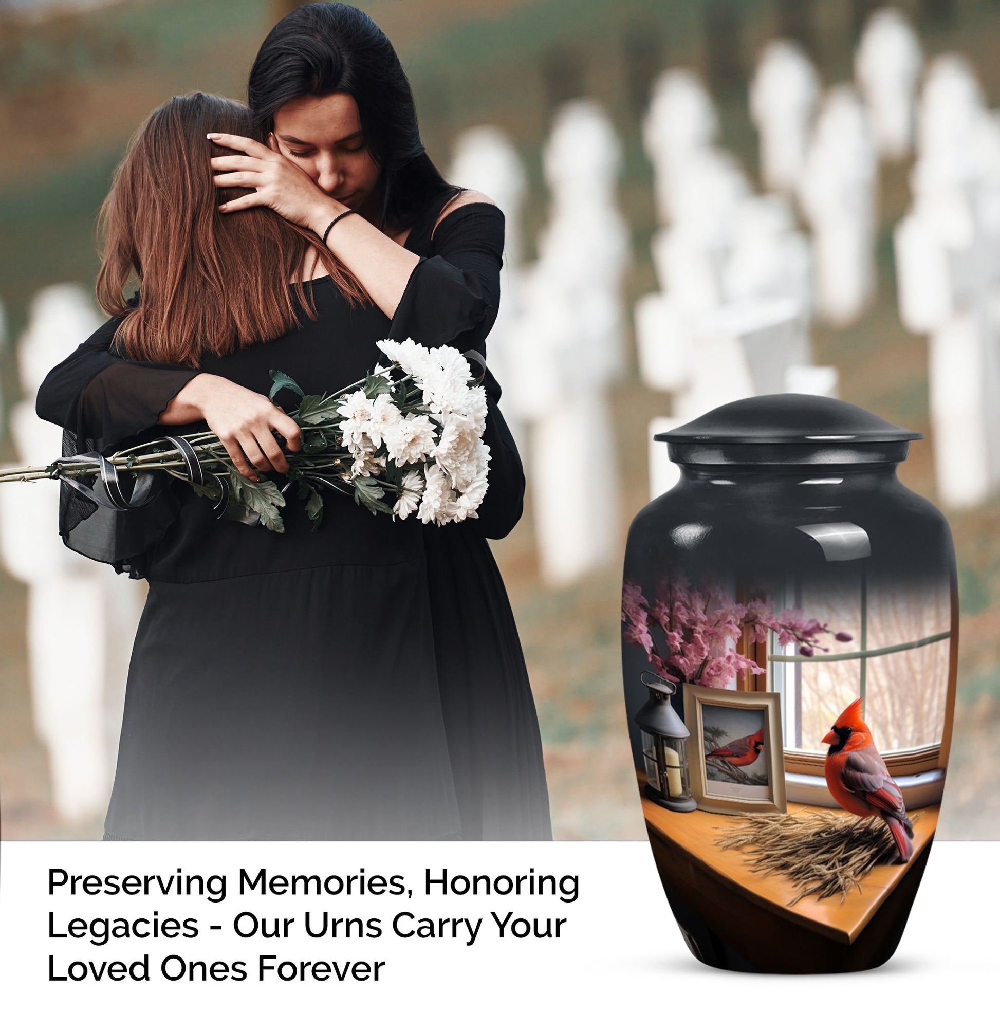 Elegant Cardinal Bird Memorial Urn for Human Ashes