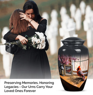 Elegant Cardinal Bird Memorial Urn for Human Ashes