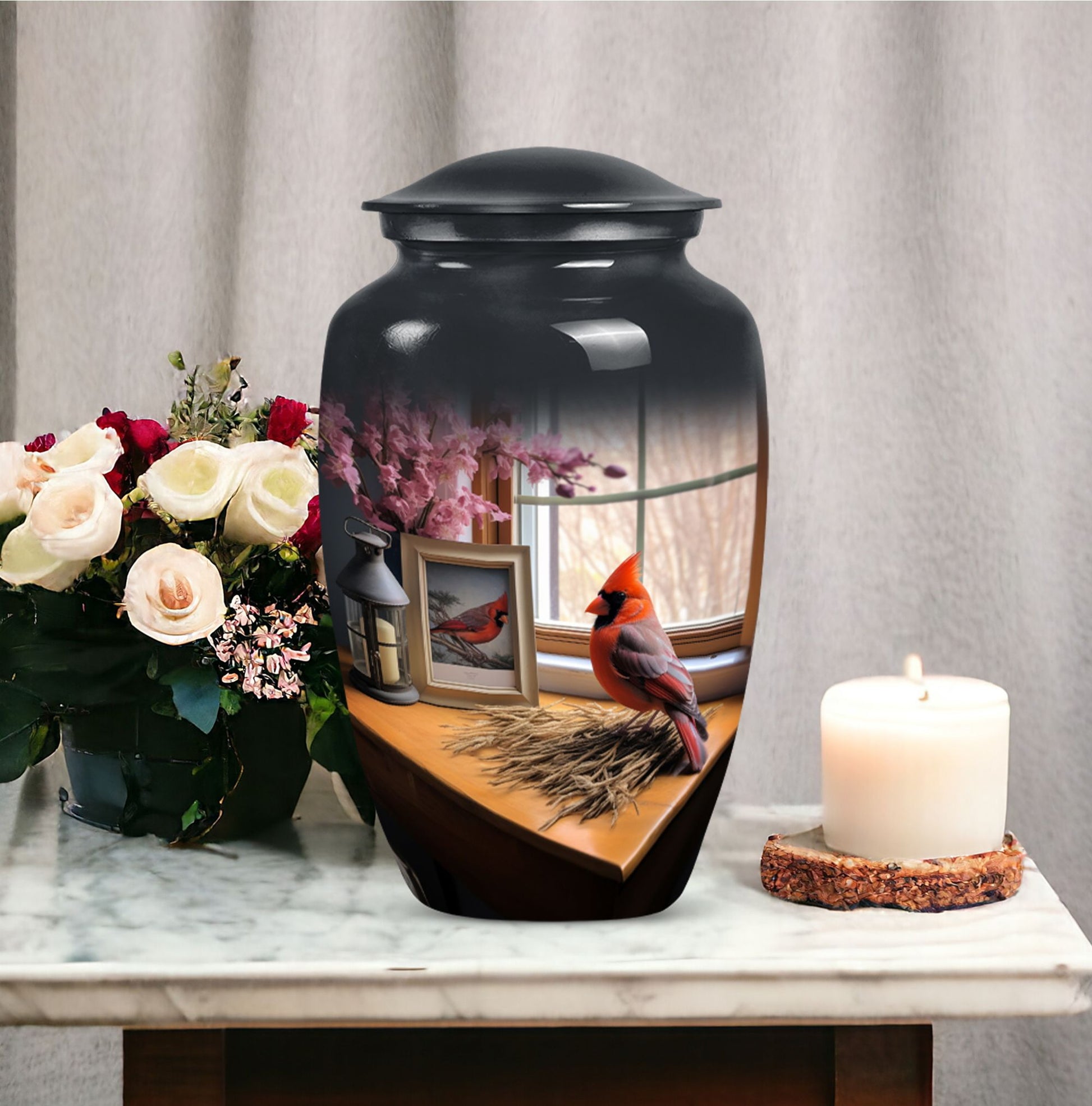 Elegant Cardinal Bird Memorial Urn for Human Ashes