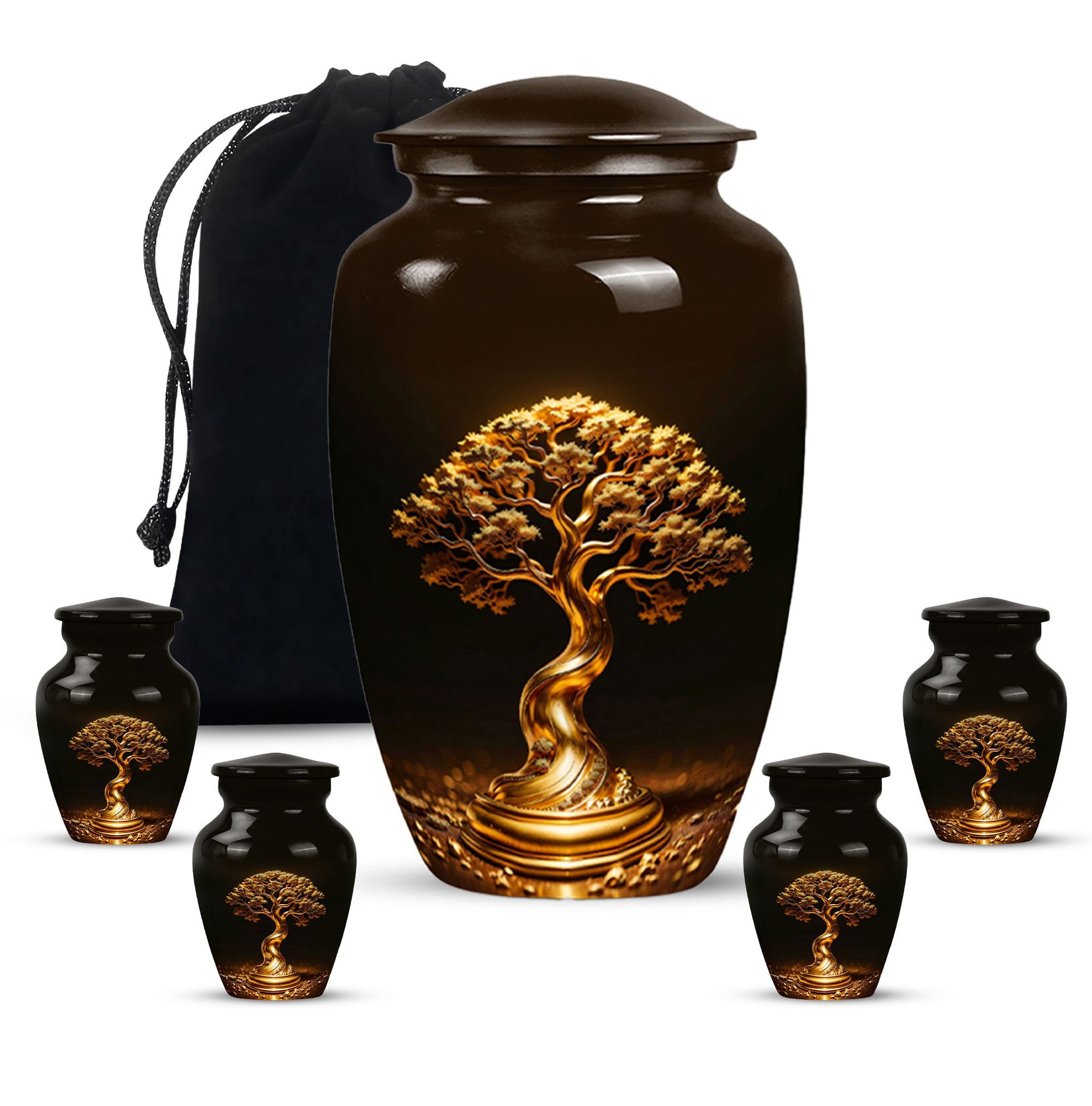 Golden Tree  Large urn & 4 Small Urn