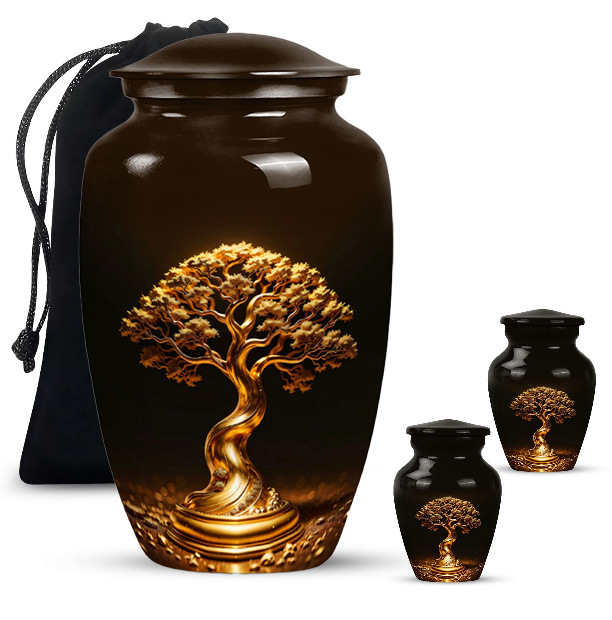 Golden Tree  Large urn & 2 Small Urn