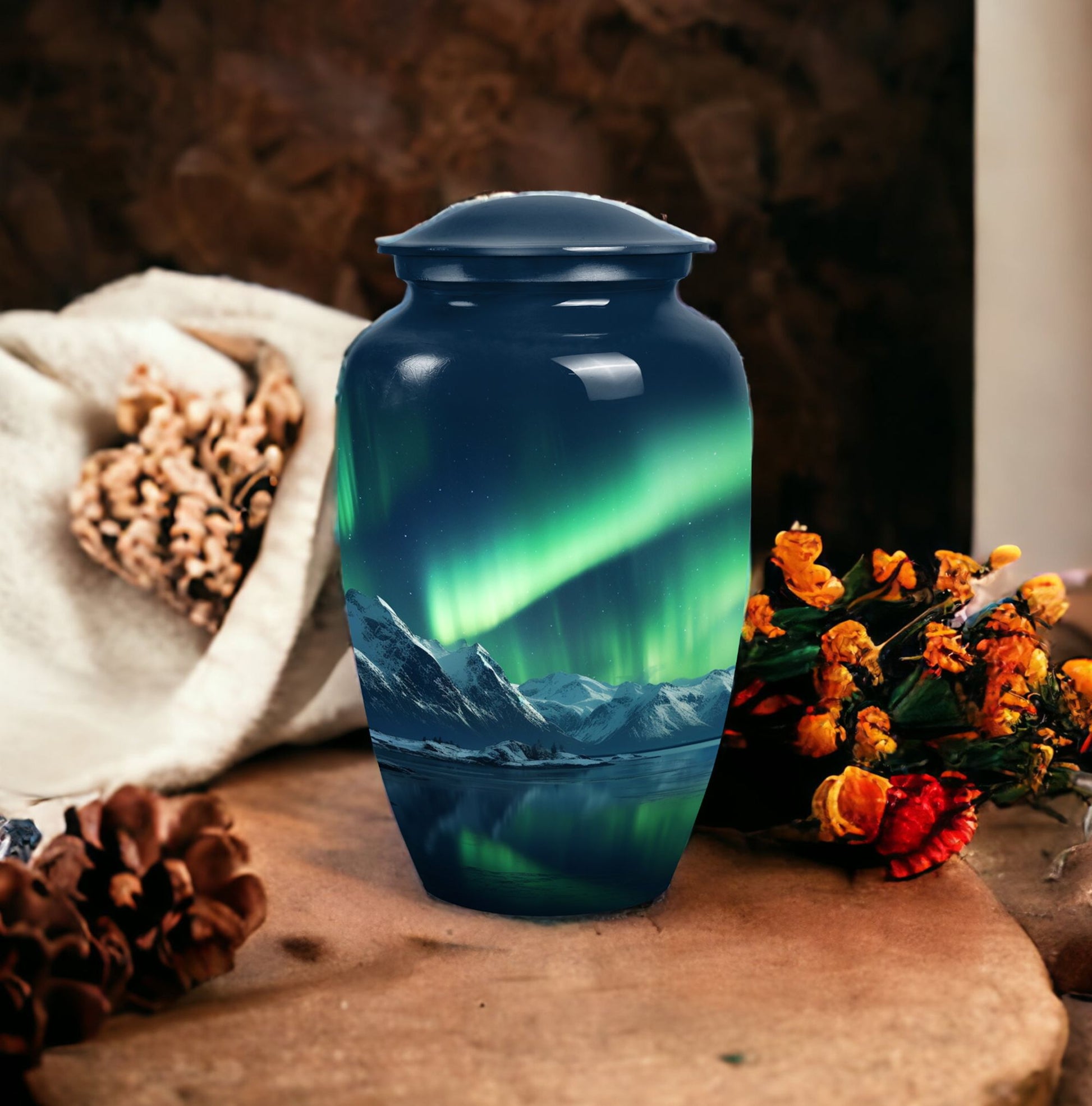 Aurora Borealis Handmade Cremation Urn for Human Ashes