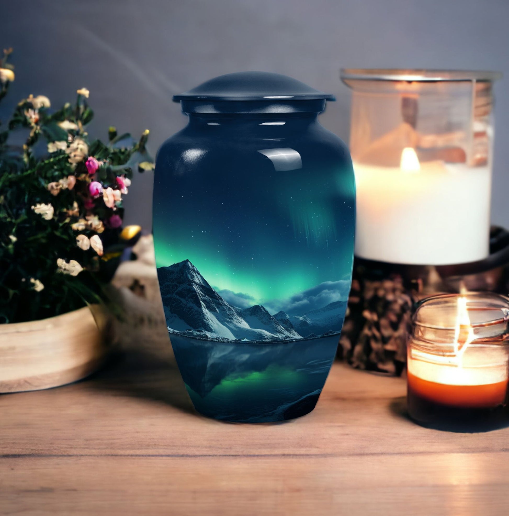 Aurora Borealis Cremation Container for Adult Human Ashes