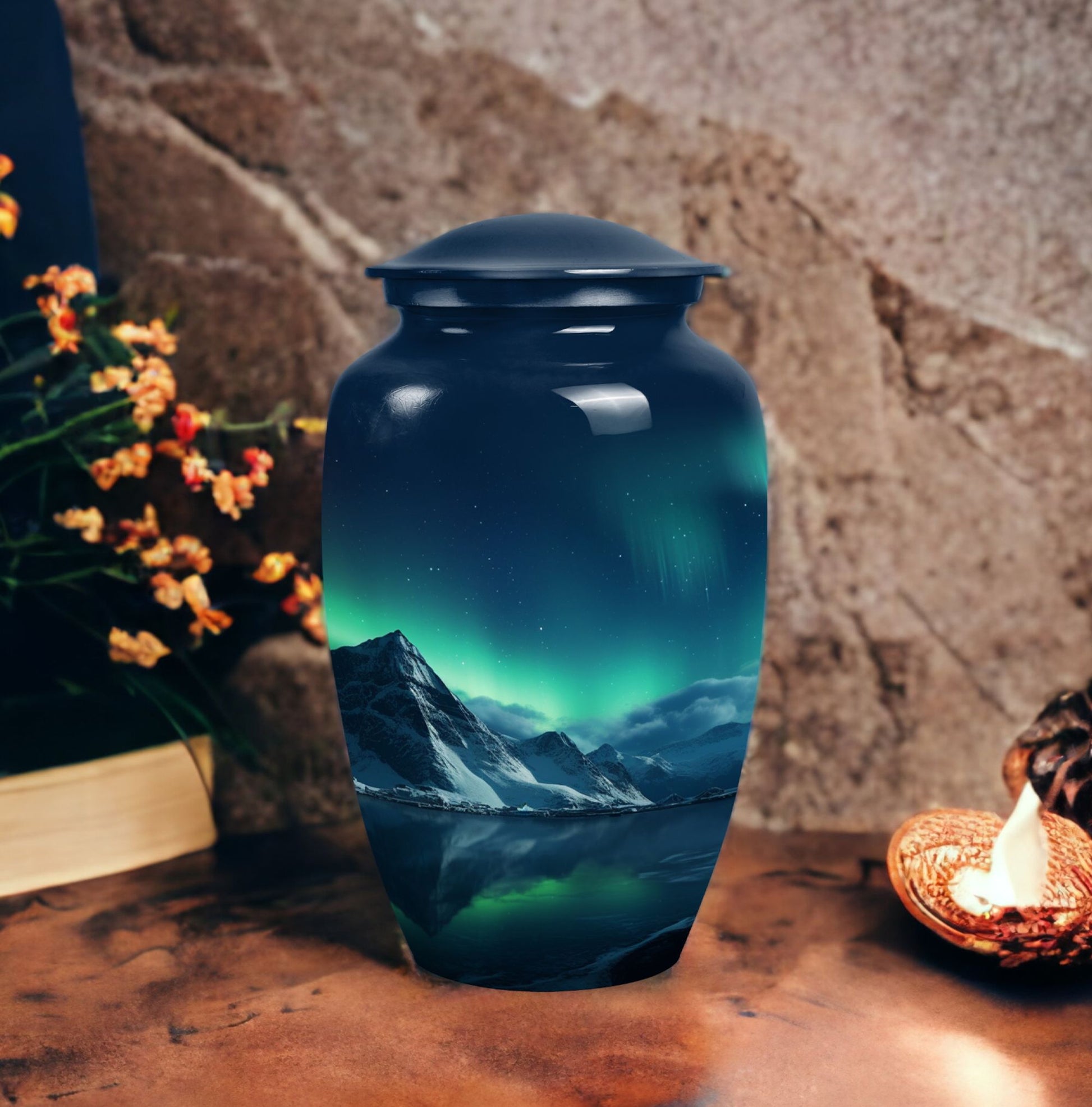 Aurora Borealis Cremation Container for Adult Human Ashes