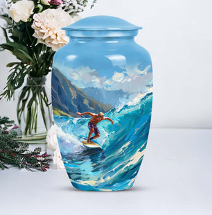 Ocean Waves Memorial Urn for Adult Human Ashes - Handmade Aluminum Urn