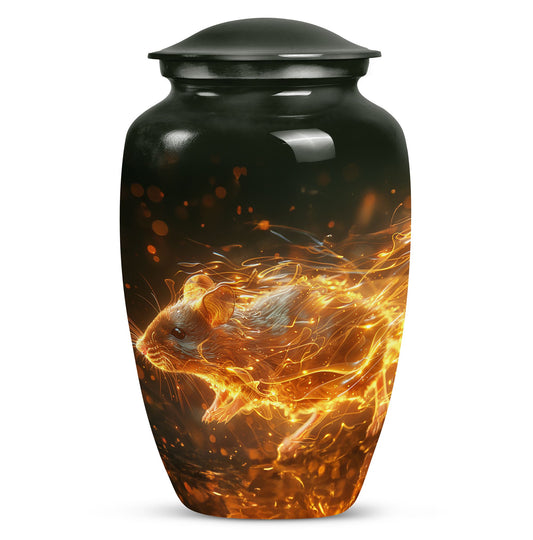 Elegant Memorial Urn with Fiery Mouse Design - Large Capacity