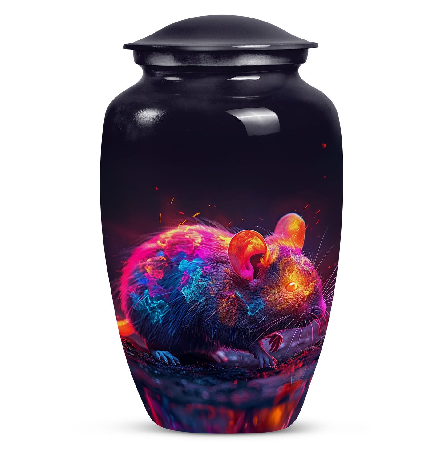 Vibrant Memorial Urn with Neon Mouse Design - Large Capacity