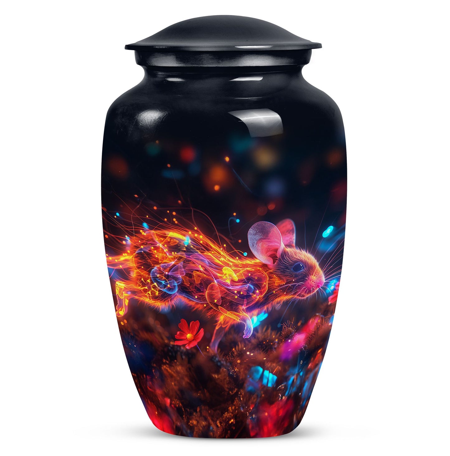 Artistic Memorial Urn with Colorful Mouse Design - Large Capacity