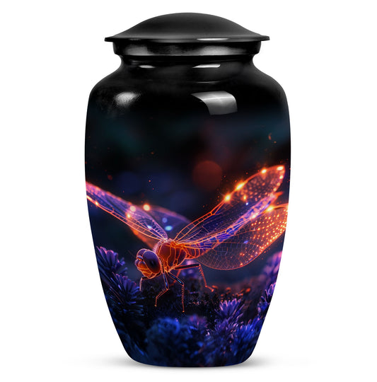 Elegant Memorial Urn with Fiery Dragonfly Design - Large Capacity