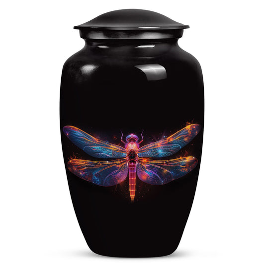 Artistic Memorial Urn with Vibrant Dragonfly Design - Large Capacity