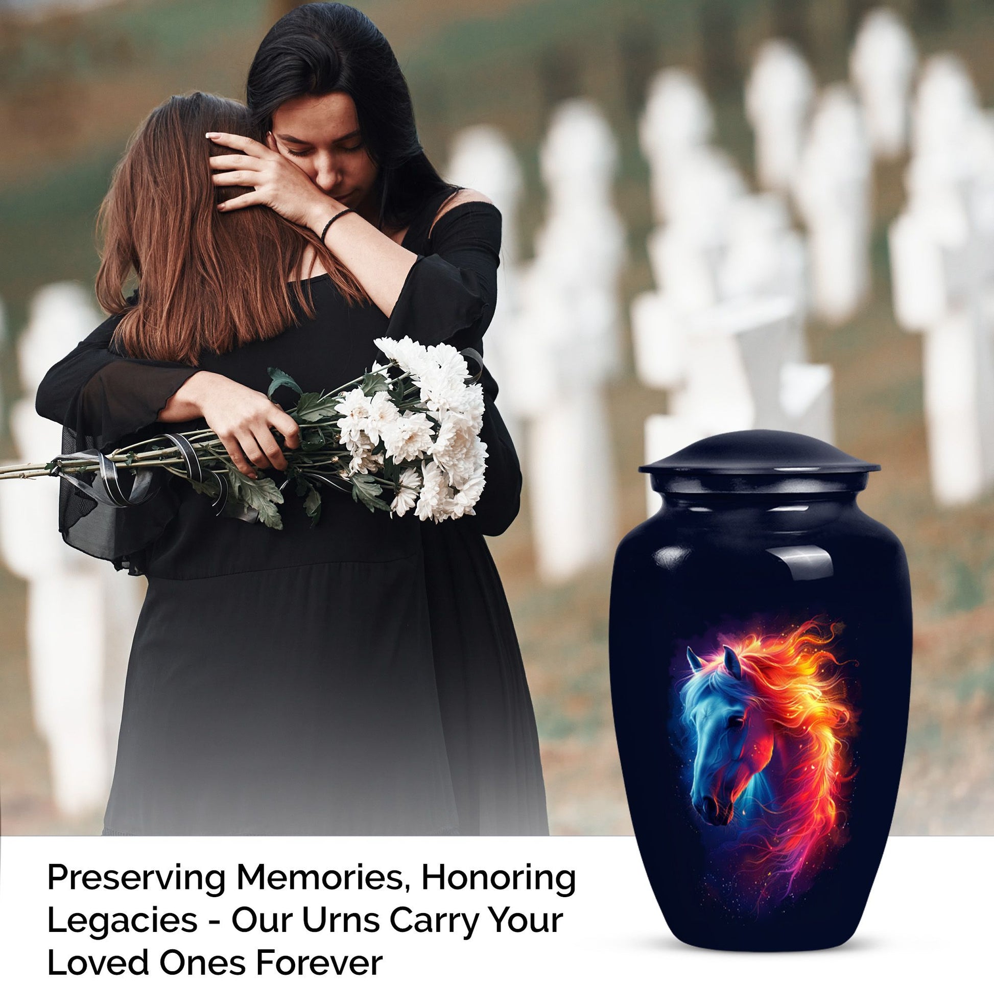 Golden Horse Cremation Urn for Human Ashes