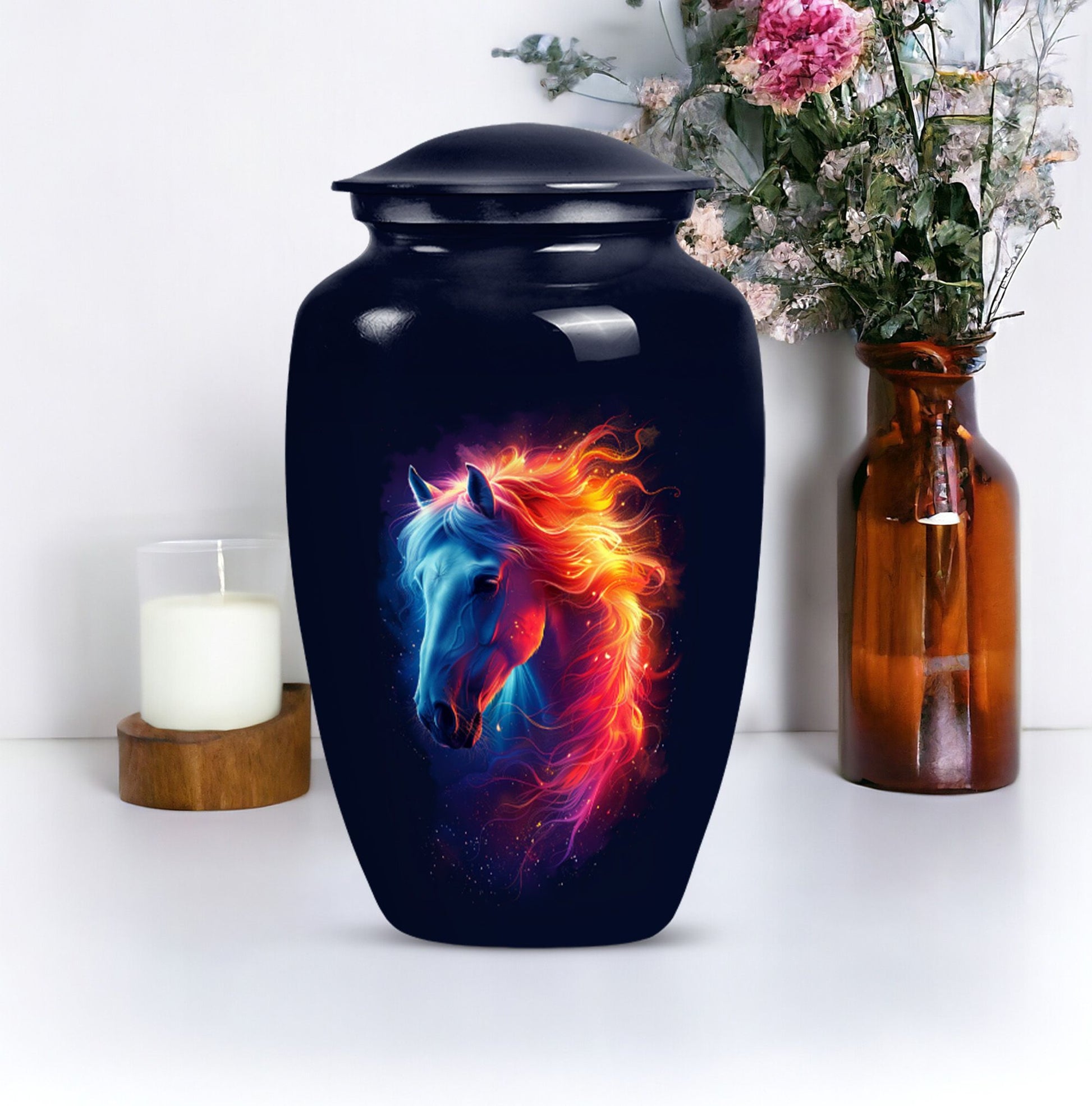 Golden Horse Cremation Urn for Human Ashes