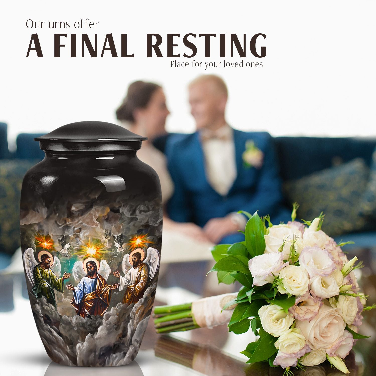 Angel Catholic Cremation Urn for Human Ashes