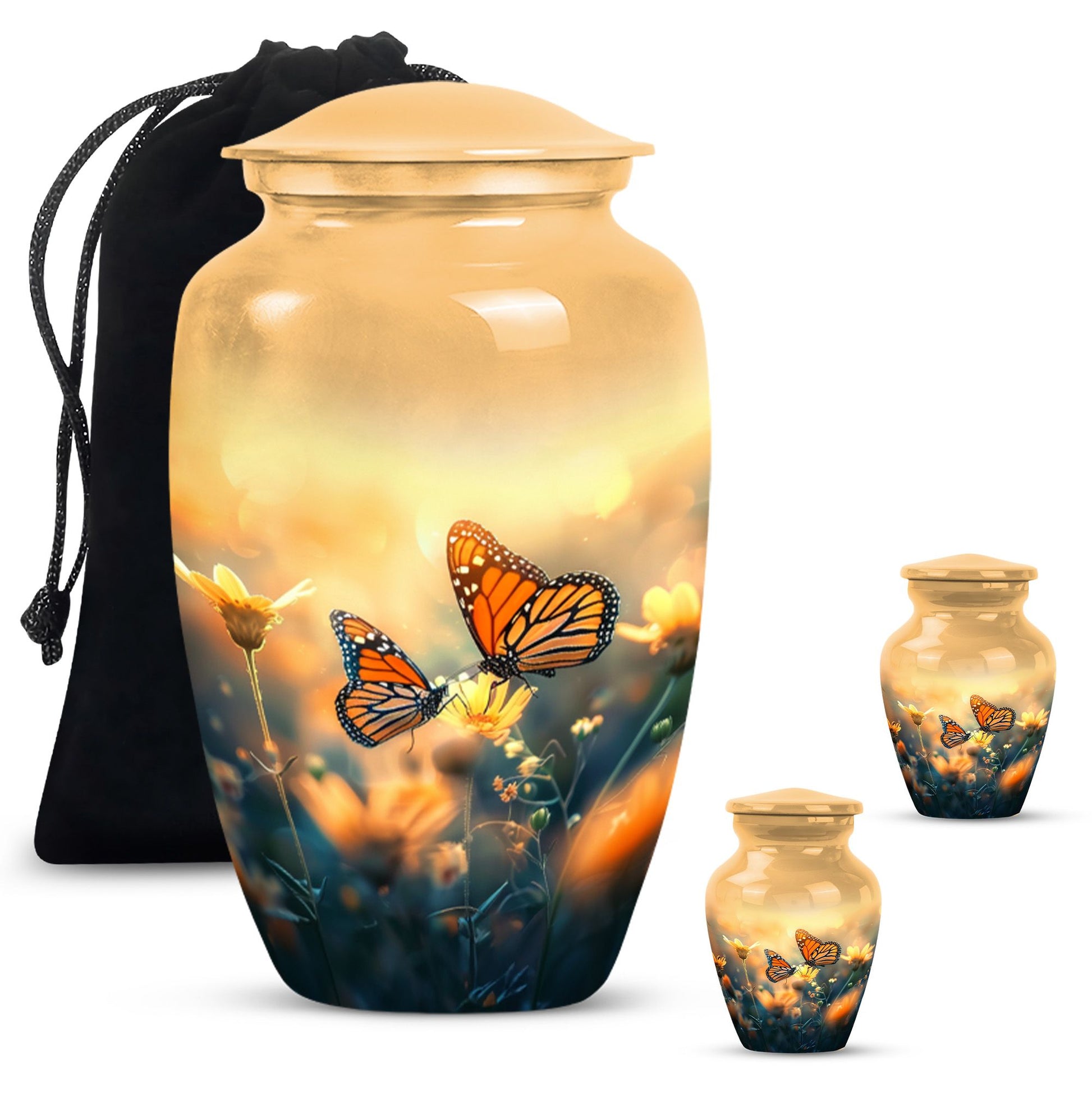 Butterfly  Large urn & 2 Small Urn