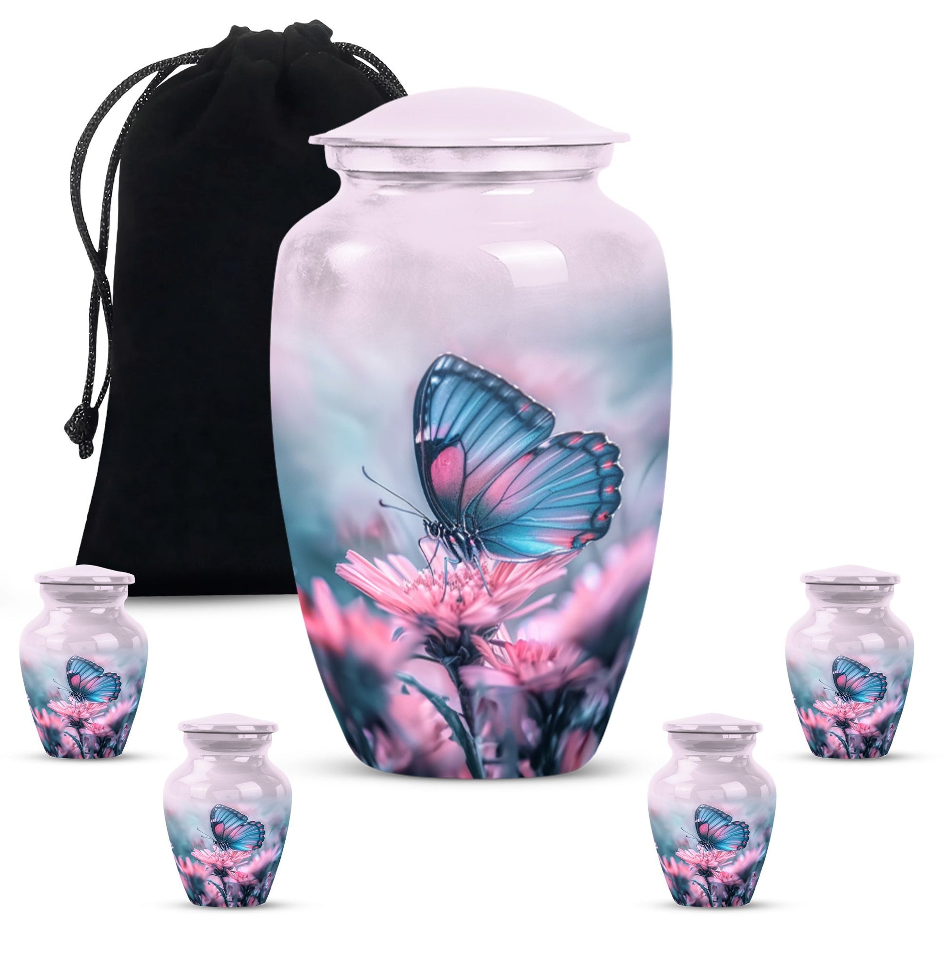 Butterfly  Large urn & 4 Small Urn