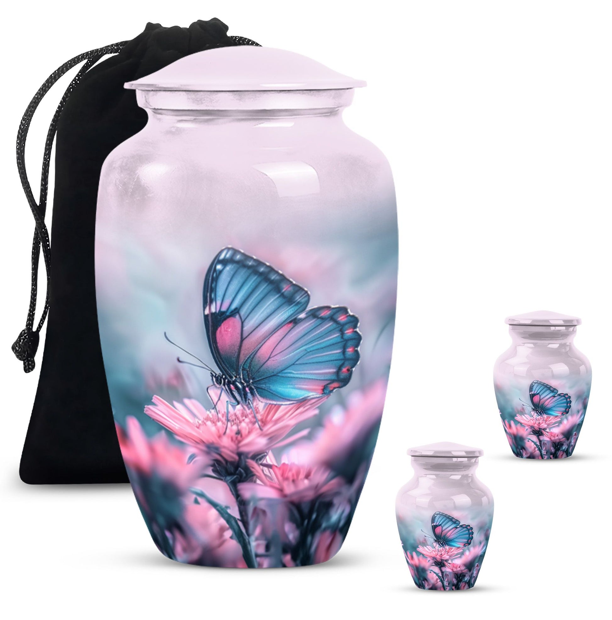 Butterfly  Large urn & 2 Small Urn