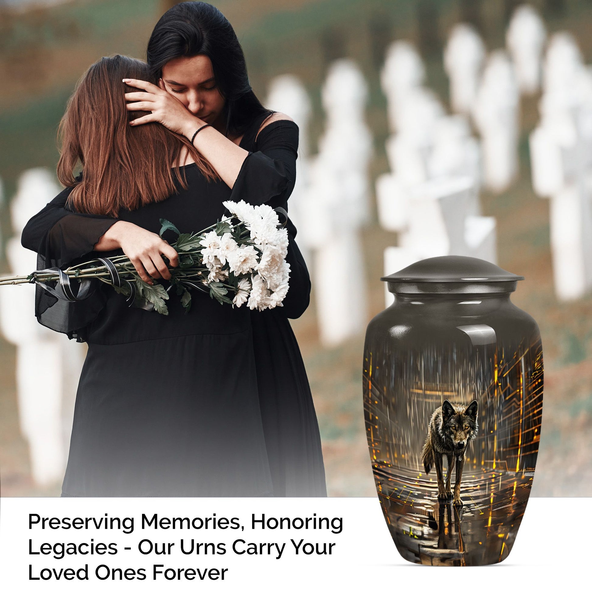 Large Wolf Cremation Urn For Human Ashes