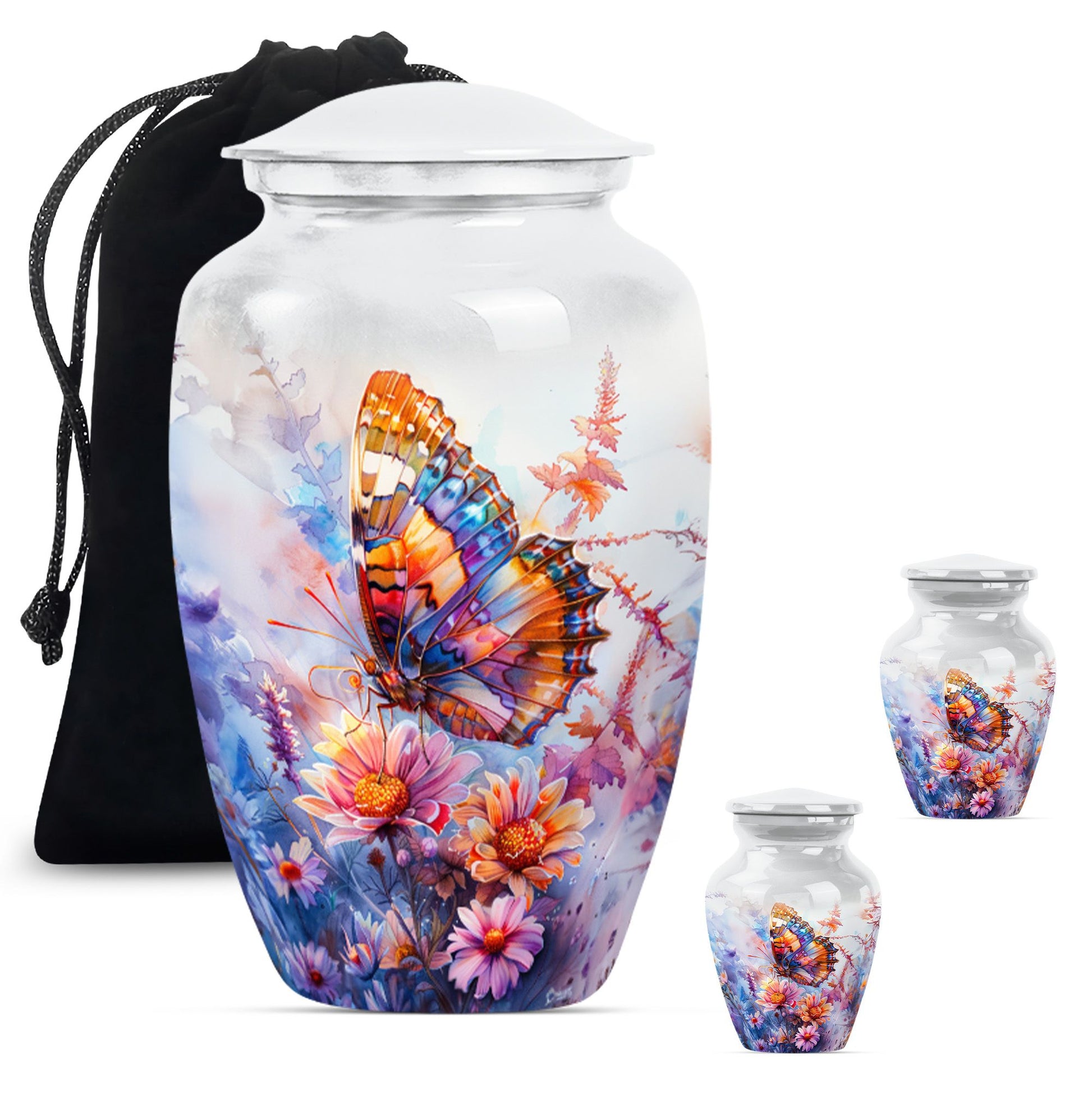 Butterfly  Large urn & 2 Small Urn