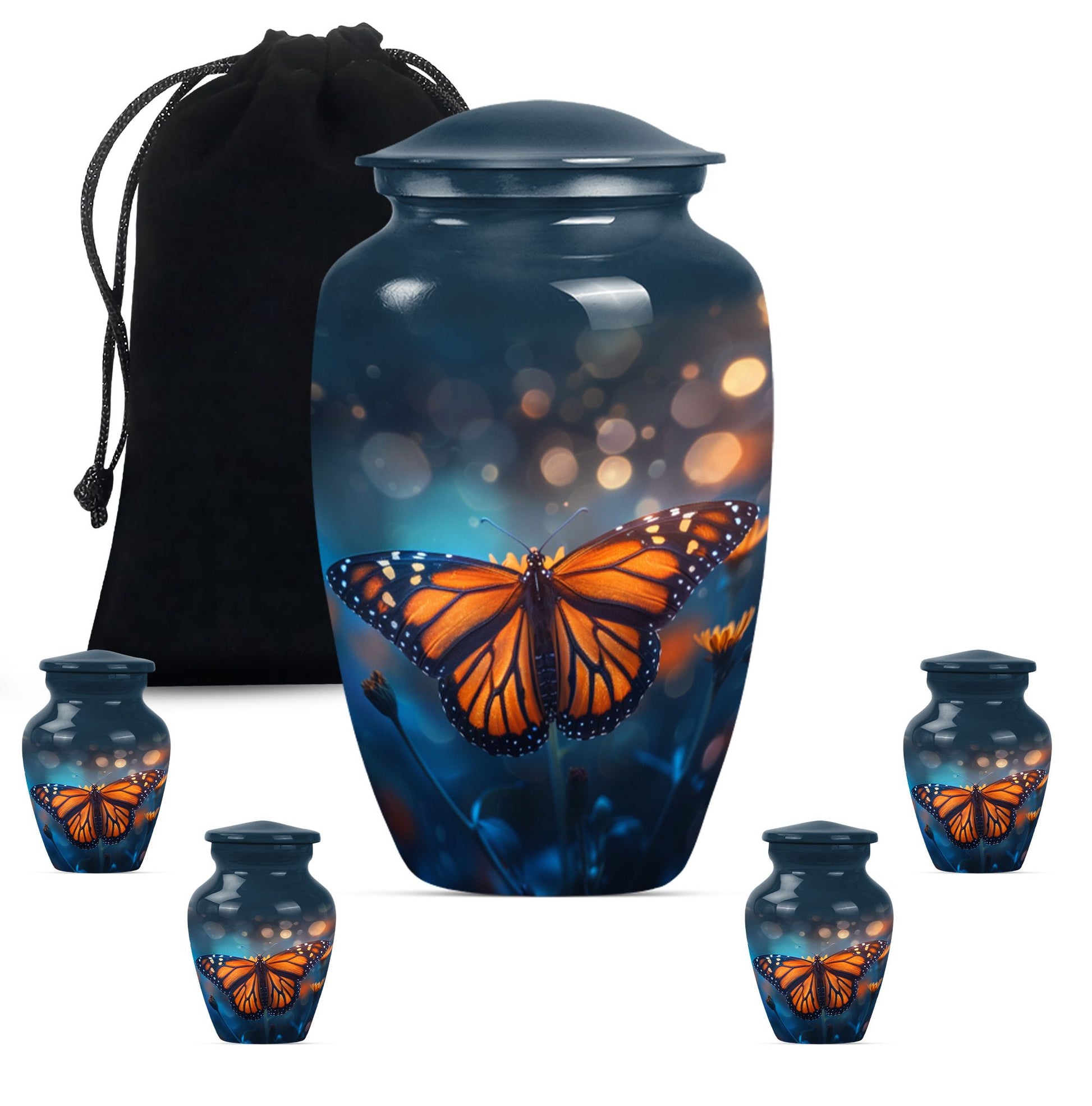 Butterfly  Large urn & 4 Small Urn