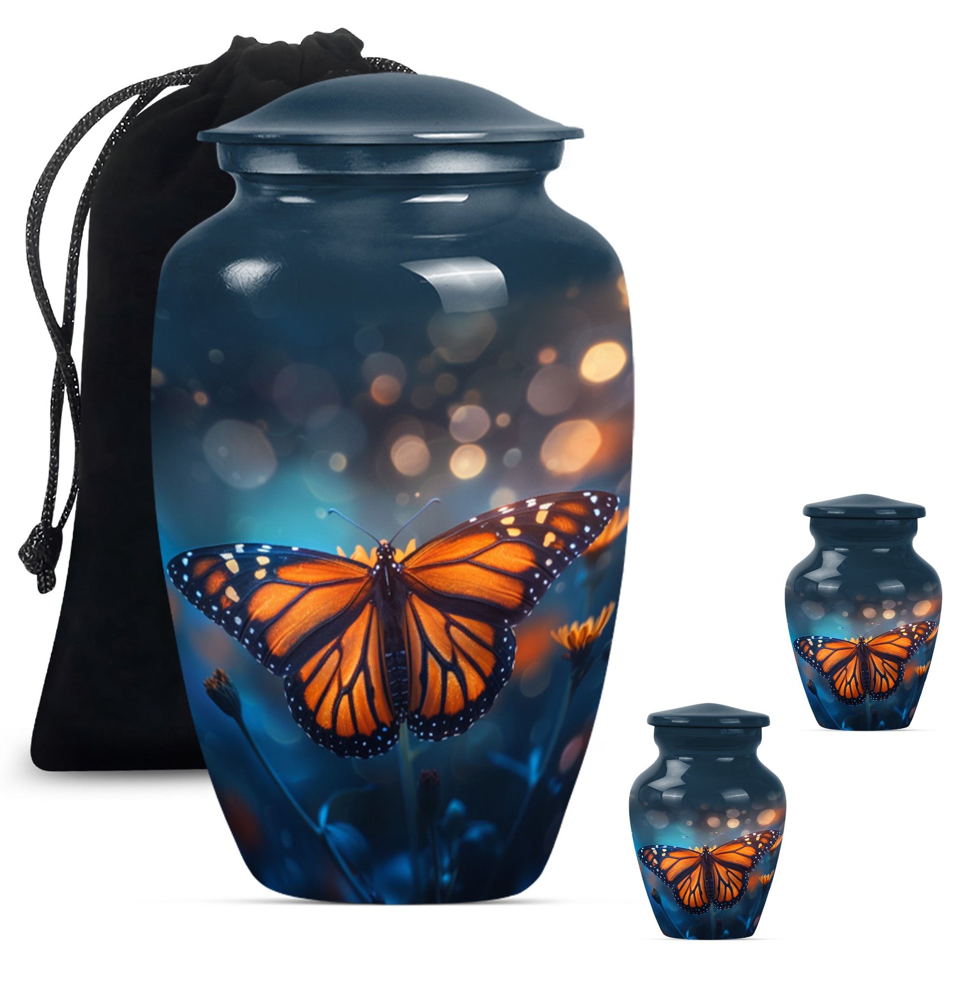 Butterfly  Large urn & 2 Small Urn