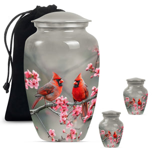 Cardinal Bird  Large urn & 2 Small Urn