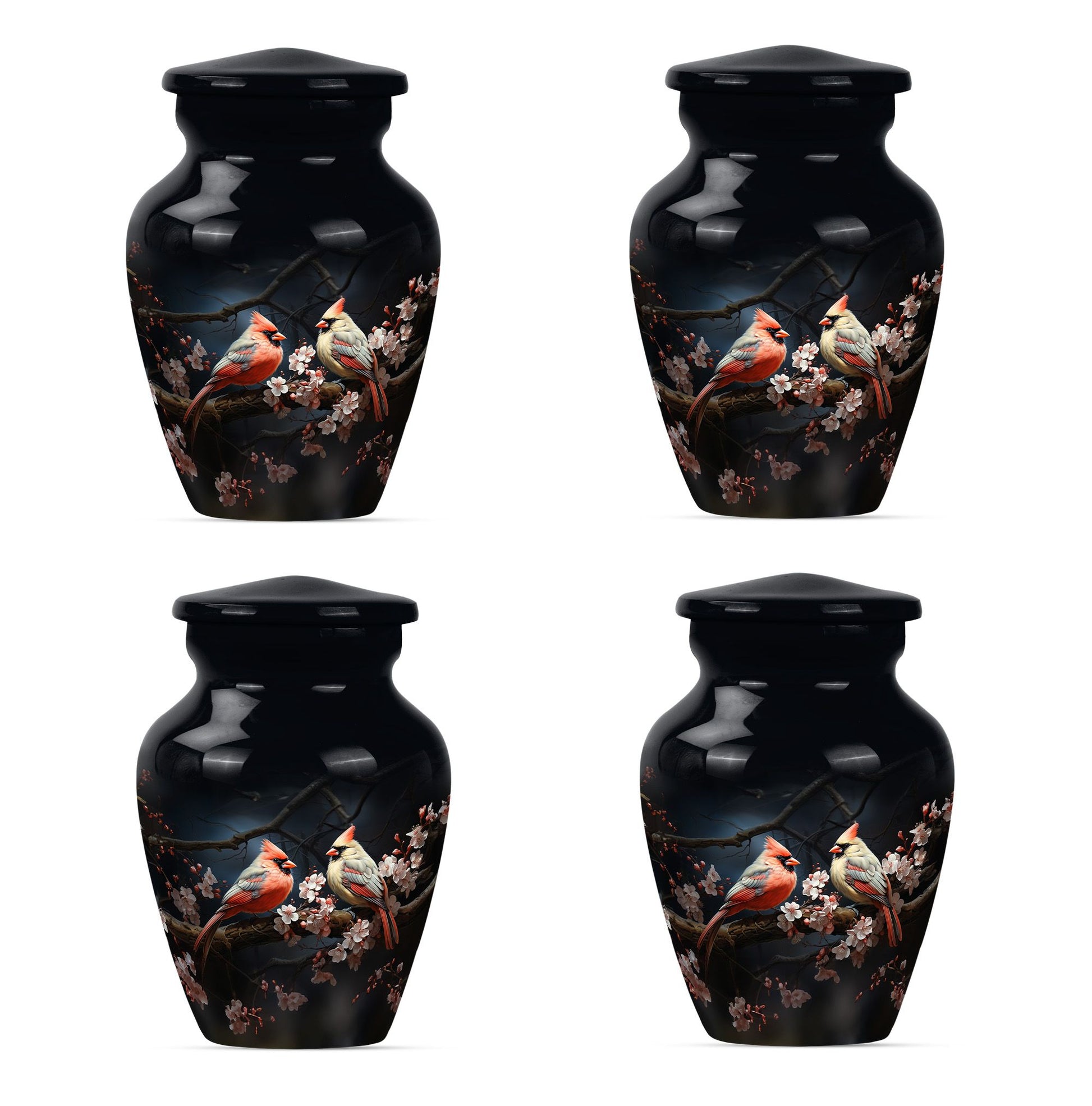 Cardinal Bird Small Urn Set of 4 Combo