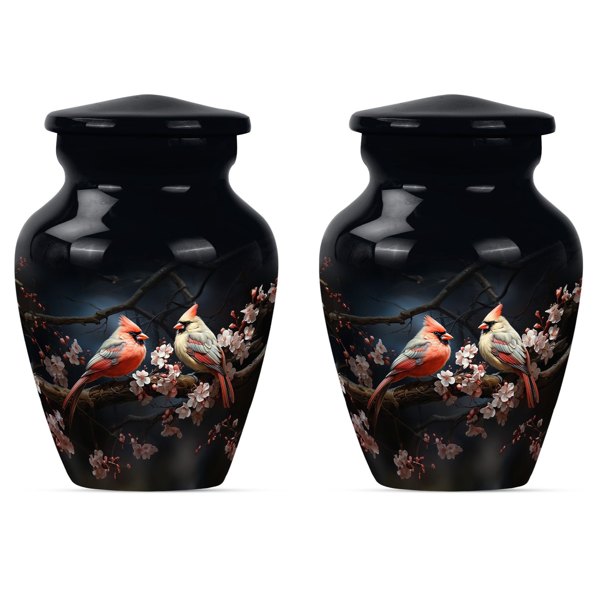 Cardinal Bird Small Urn Set of 2 Combo