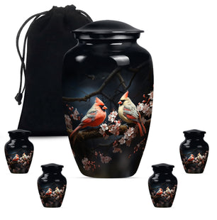 Cardinal Bird Large urn & 4 Small Urn