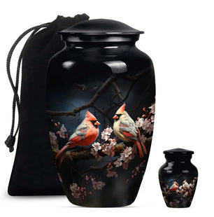 Cardinal Bird Large urn & 1 Small Urn