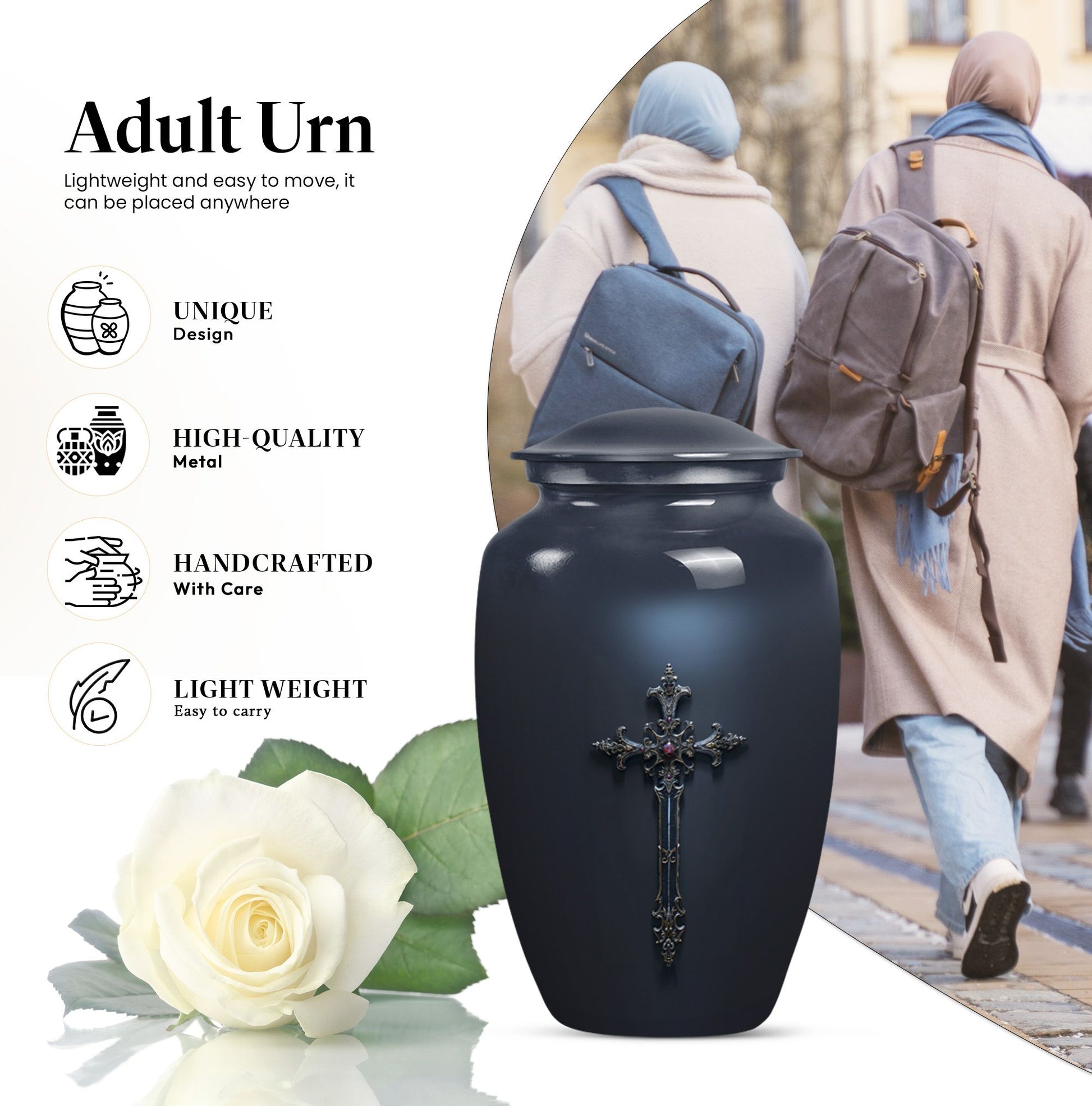 Elegant Cross Cremation Urn for Human Ashes