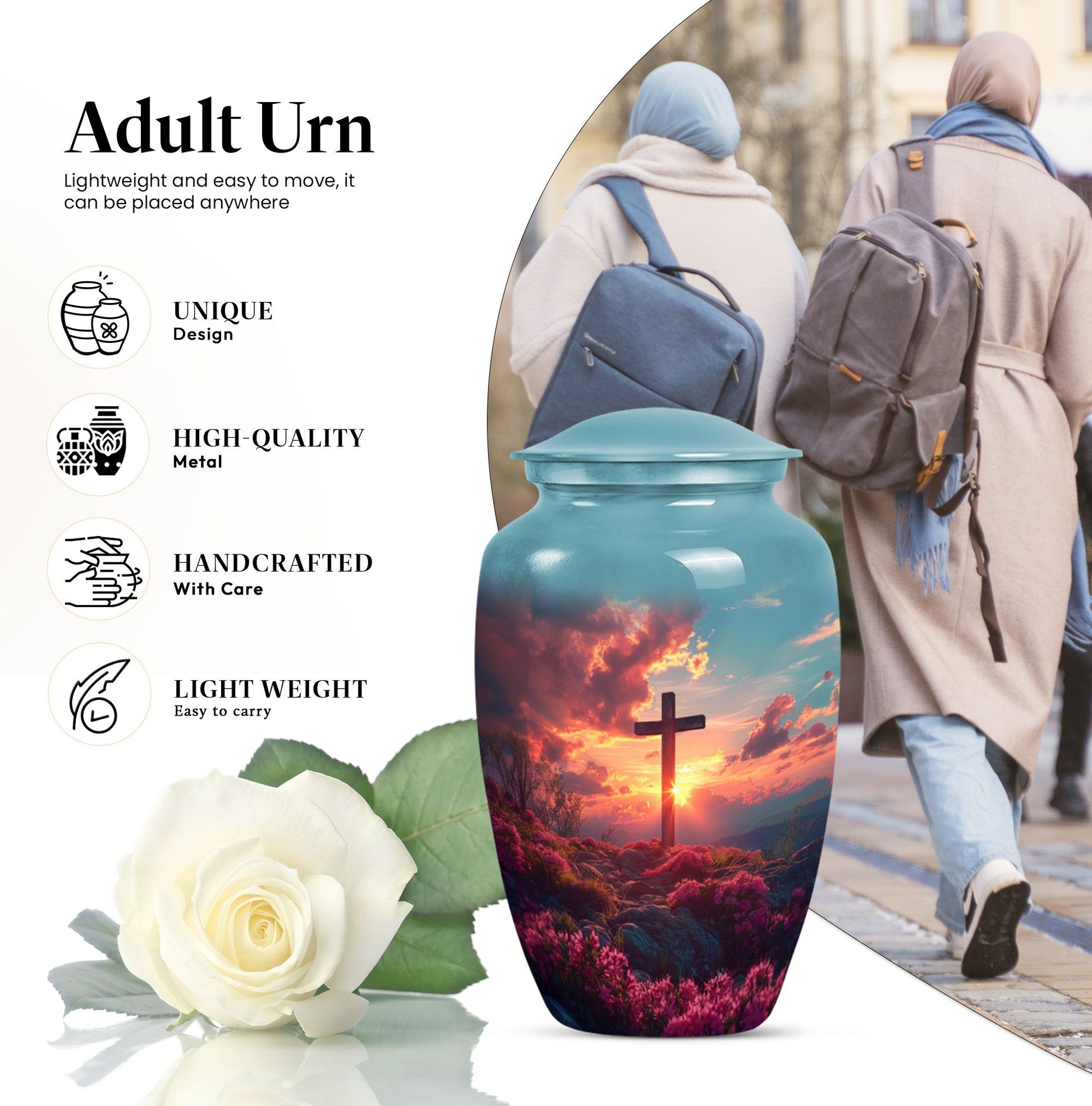 Unique Cross Cremation Urn for Adult Human Ashes