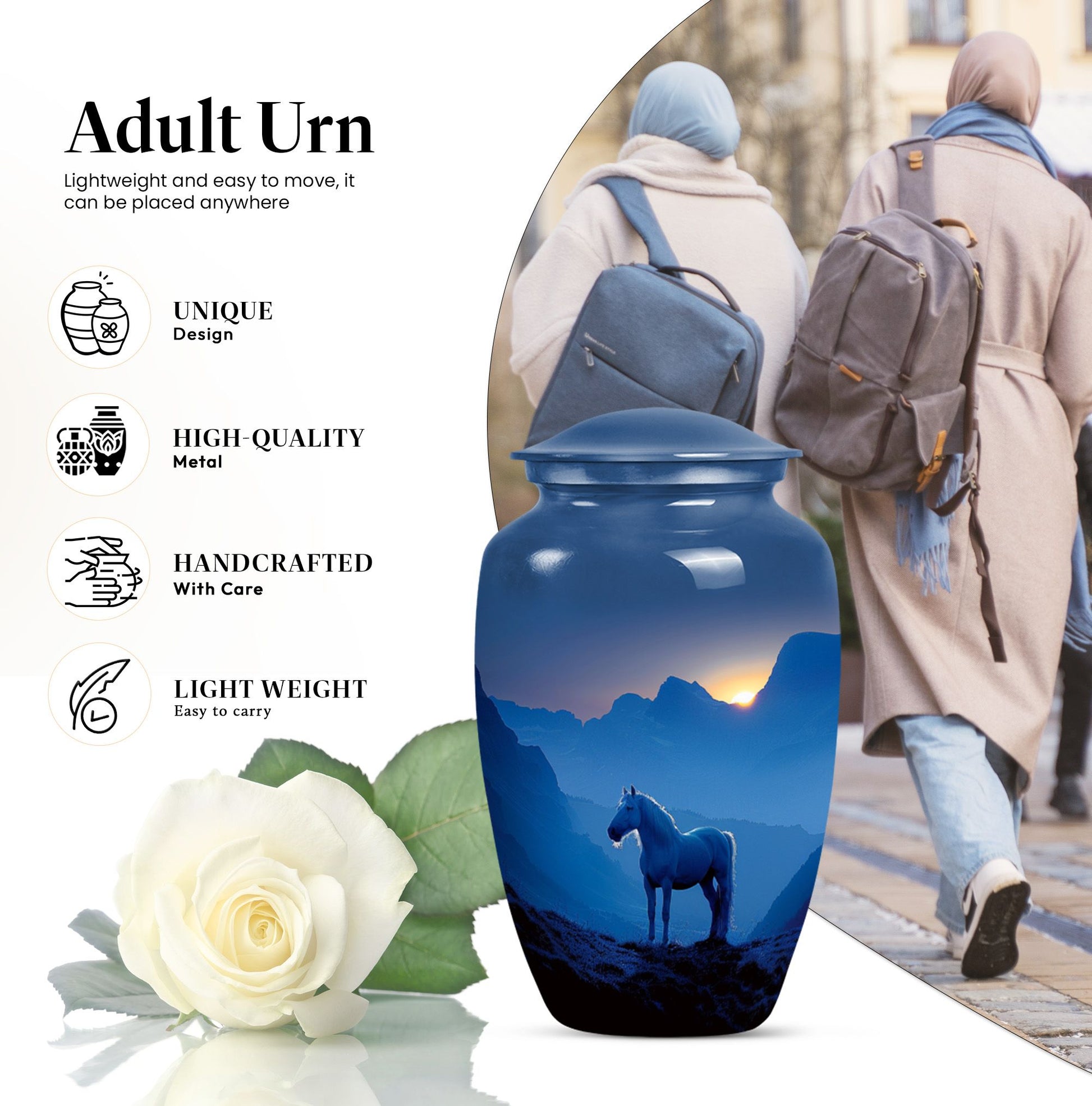 Horse and Rider Cremation Urn for Human Ashes